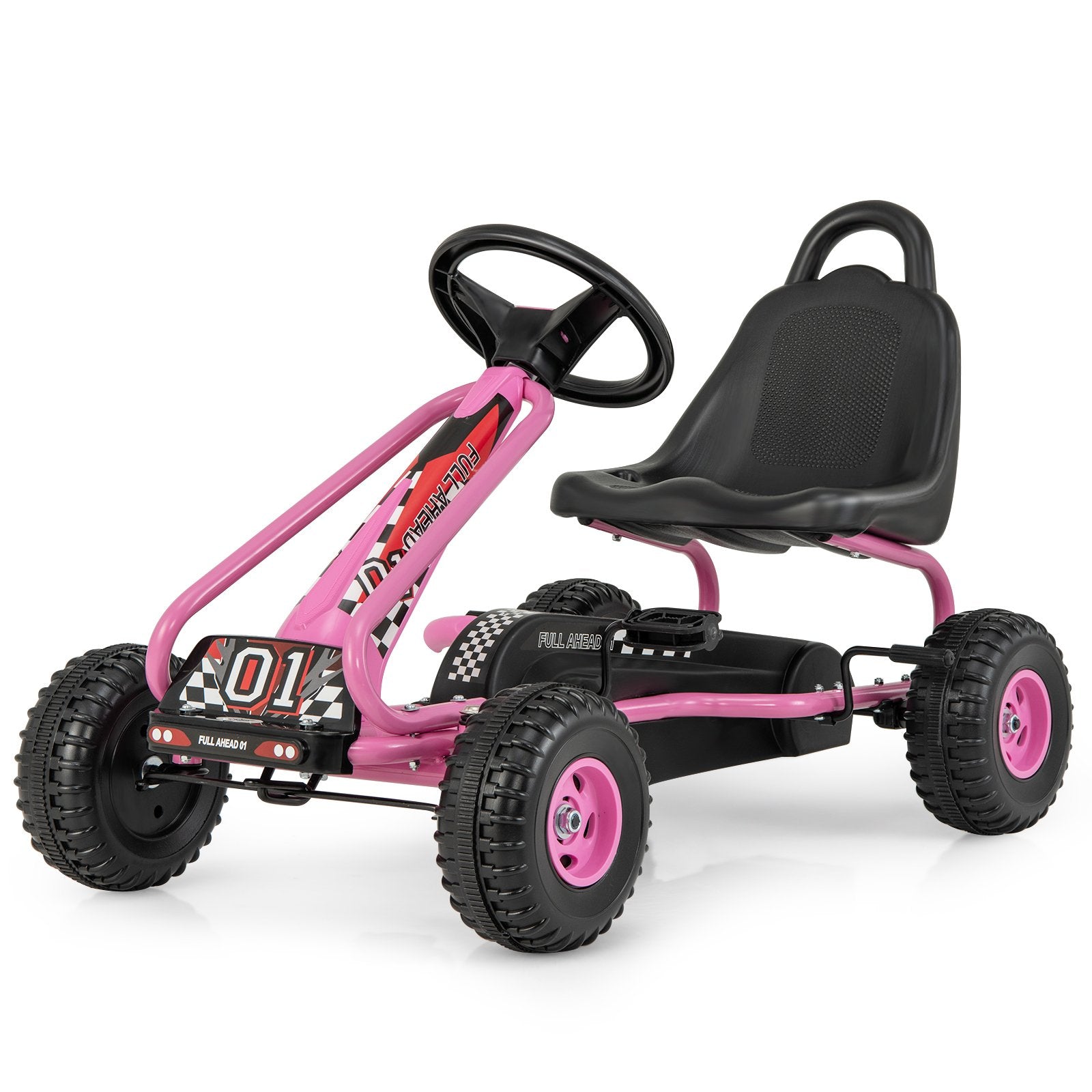 4 Wheel Pedal Powered Ride On Car with Adjustable Seat, Pink Powered Ride On Toys   at Gallery Canada