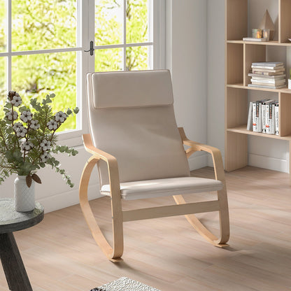 Stable Wooden Frame Leisure Rocking Chair with Removable Upholstered Cushion, Beige Accent Chairs   at Gallery Canada