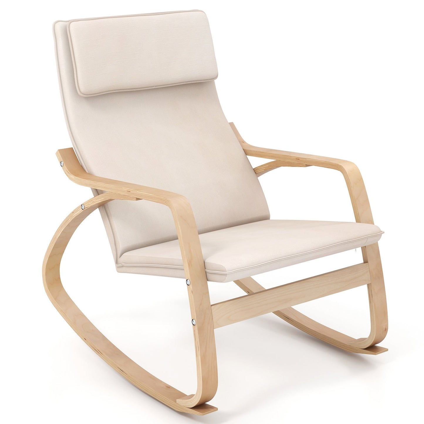 Stable Wooden Frame Leisure Rocking Chair with Removable Upholstered Cushion, Beige Accent Chairs   at Gallery Canada