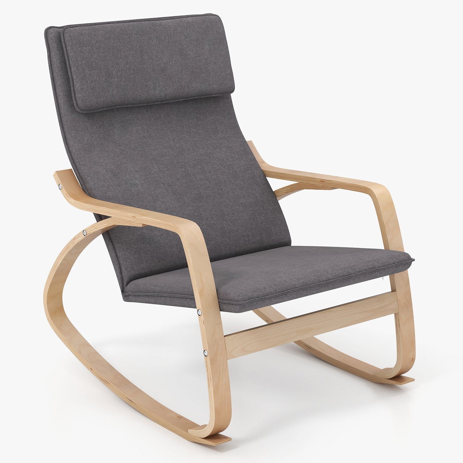 Modern Bentwood Rocking Chair Fabric Upholstered Relax Rocker Lounge Chair, Gray Accent Chairs   at Gallery Canada