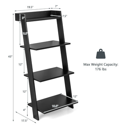 4-Tier Ladder Shelf with Solid Frame and Anti-toppling Device, Black Bookcases   at Gallery Canada