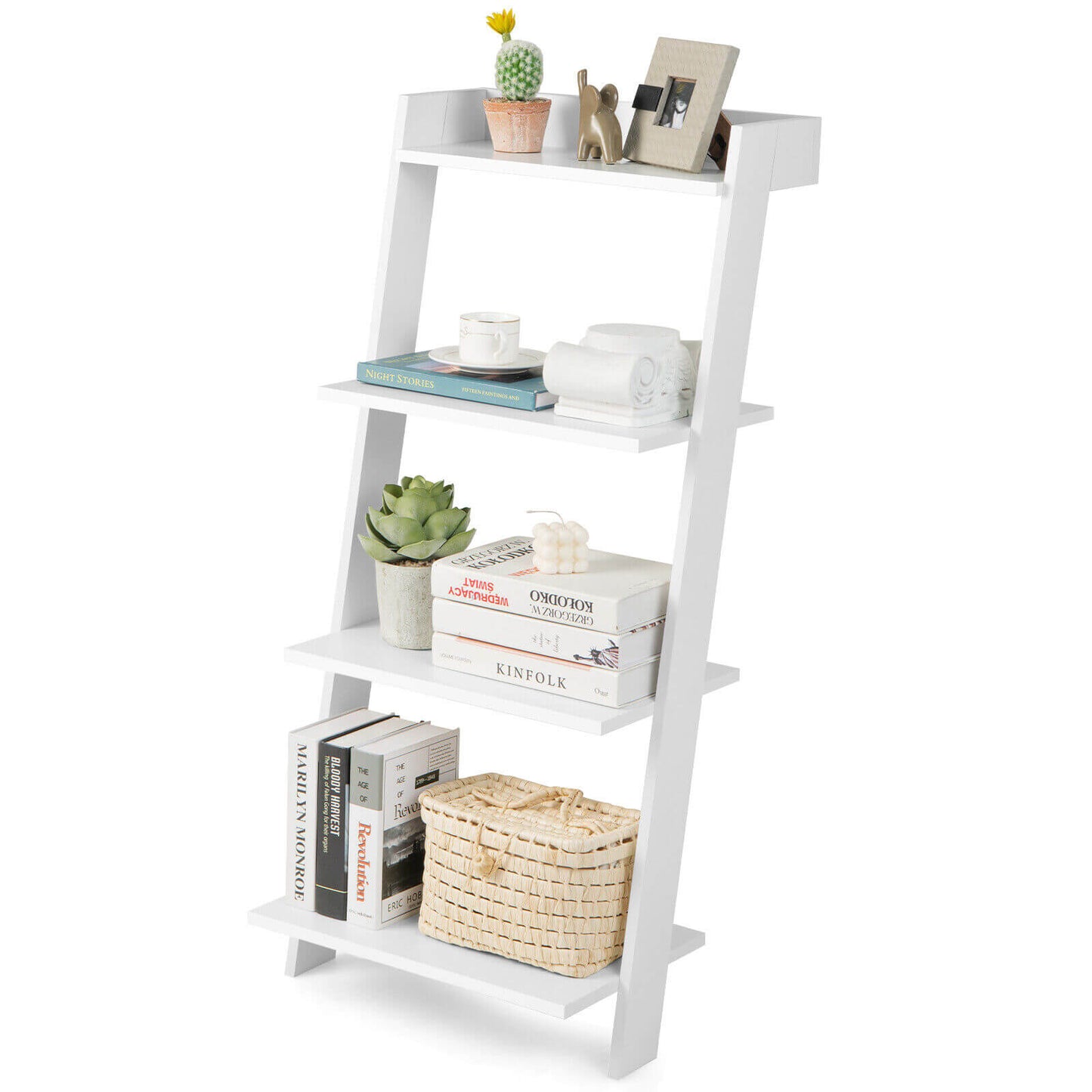 4-Tier Ladder Shelf with Solid Frame and Anti-toppling Device, White - Gallery Canada