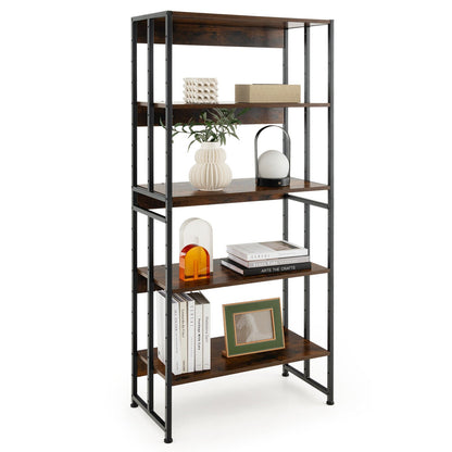 3/5-Tier Industrial Bookshelf Storage Shelf Display Rack with Adjustable Shelves-5Tier, Brown - Gallery Canada