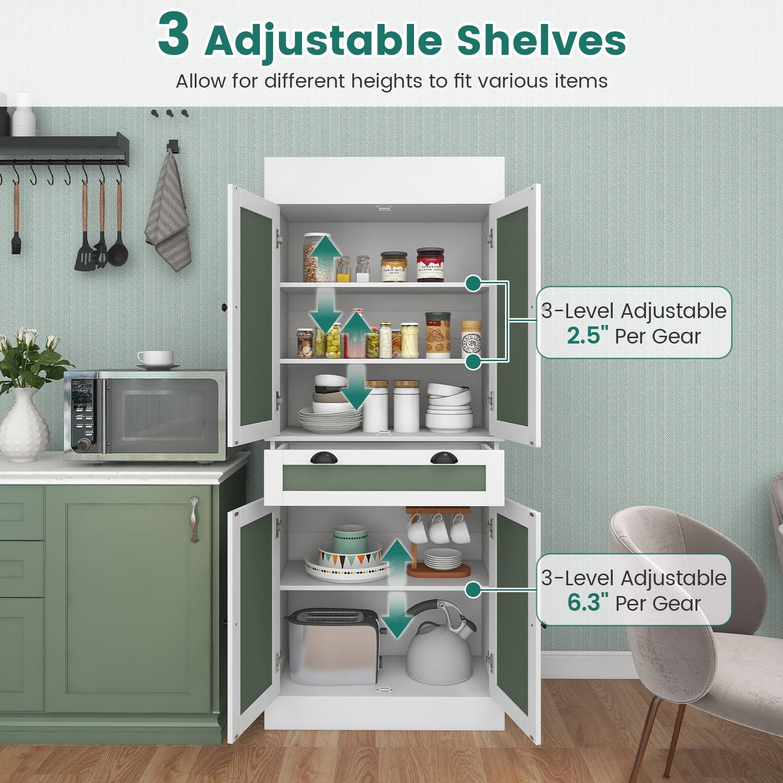 Kitchen Pantry Cabinet with 2-Door Sideboards and Adjustable Shelves, White Sideboards Cabinets & Buffets   at Gallery Canada