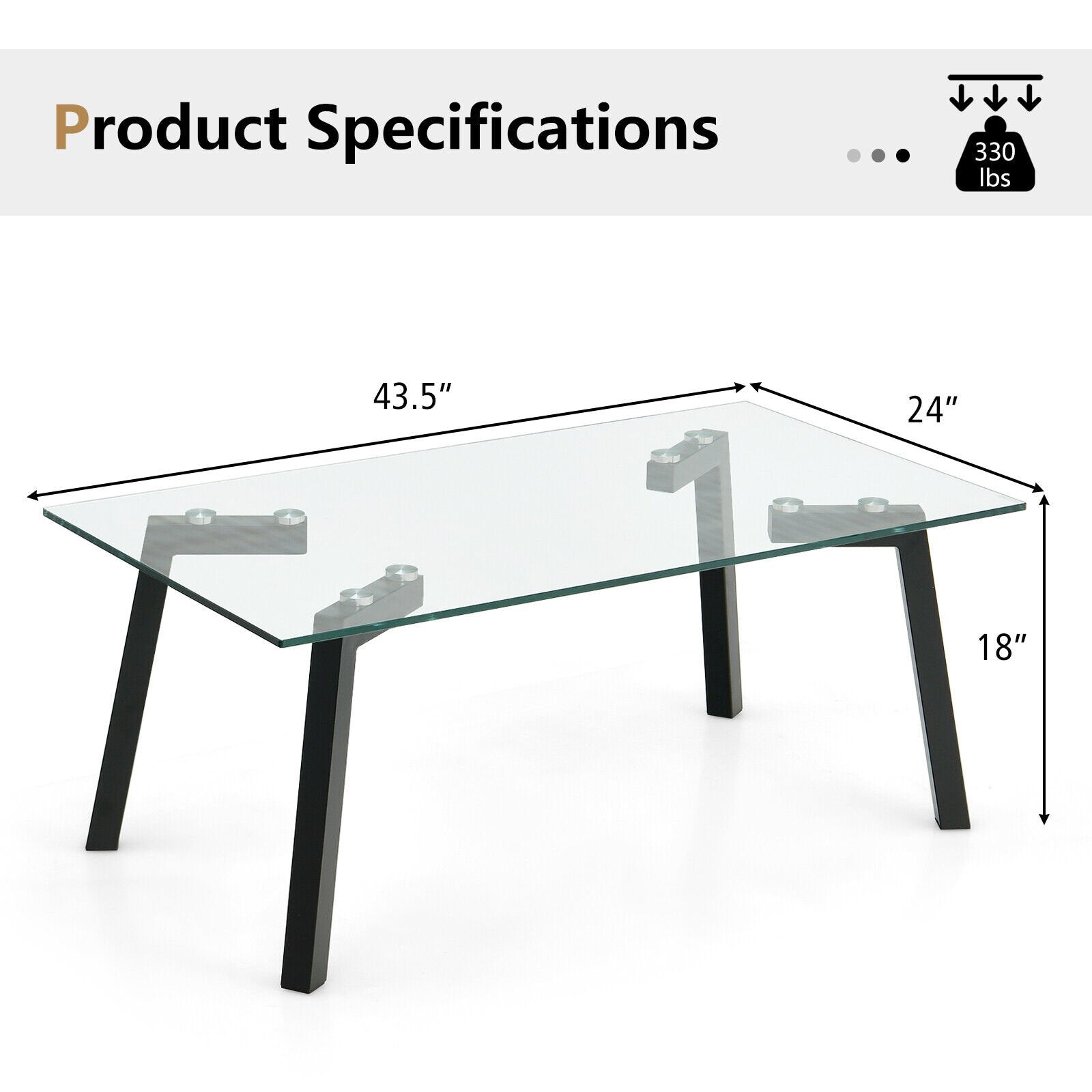 Modern Tempered Glass Coffee Table with Metal Frame for Living Room, Transparent Coffee Tables   at Gallery Canada