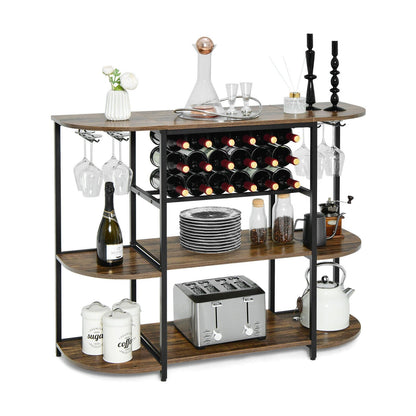 47 Inches Wine Rack Table with Glass Holder and Storage Shelves, Rustic Brown Wine Racks   at Gallery Canada