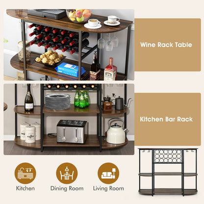 47 Inches Wine Rack Table with Glass Holder and Storage Shelves, Rustic Brown Wine Racks   at Gallery Canada