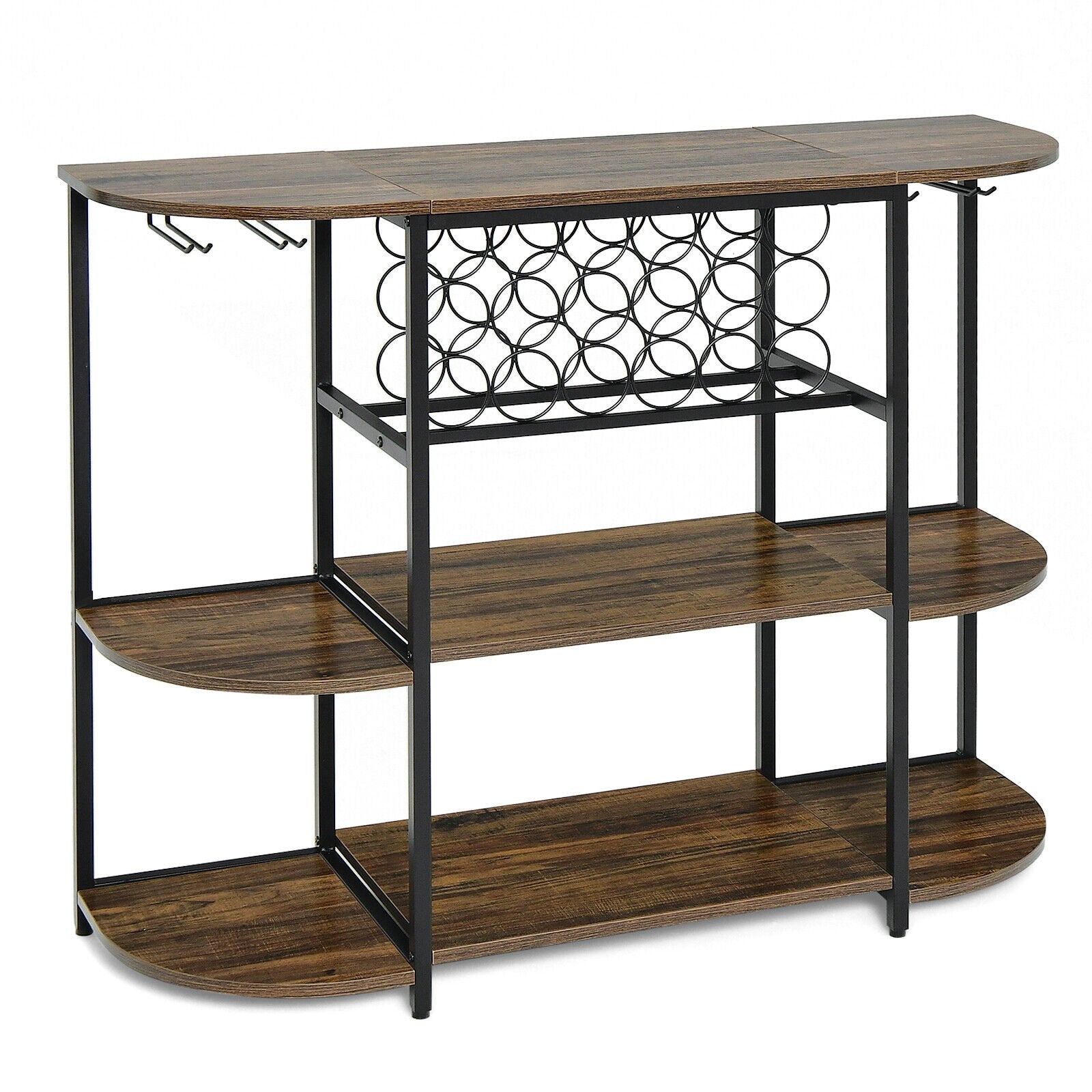 47 Inches Wine Rack Table with Glass Holder and Storage Shelves, Rustic Brown Wine Racks   at Gallery Canada