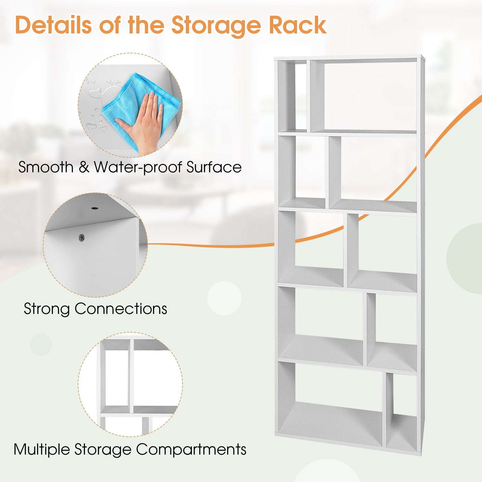 66 Inch Tall 5 Tiers Wood Bookshelf with 10 Open Compartments, White Bookcases   at Gallery Canada