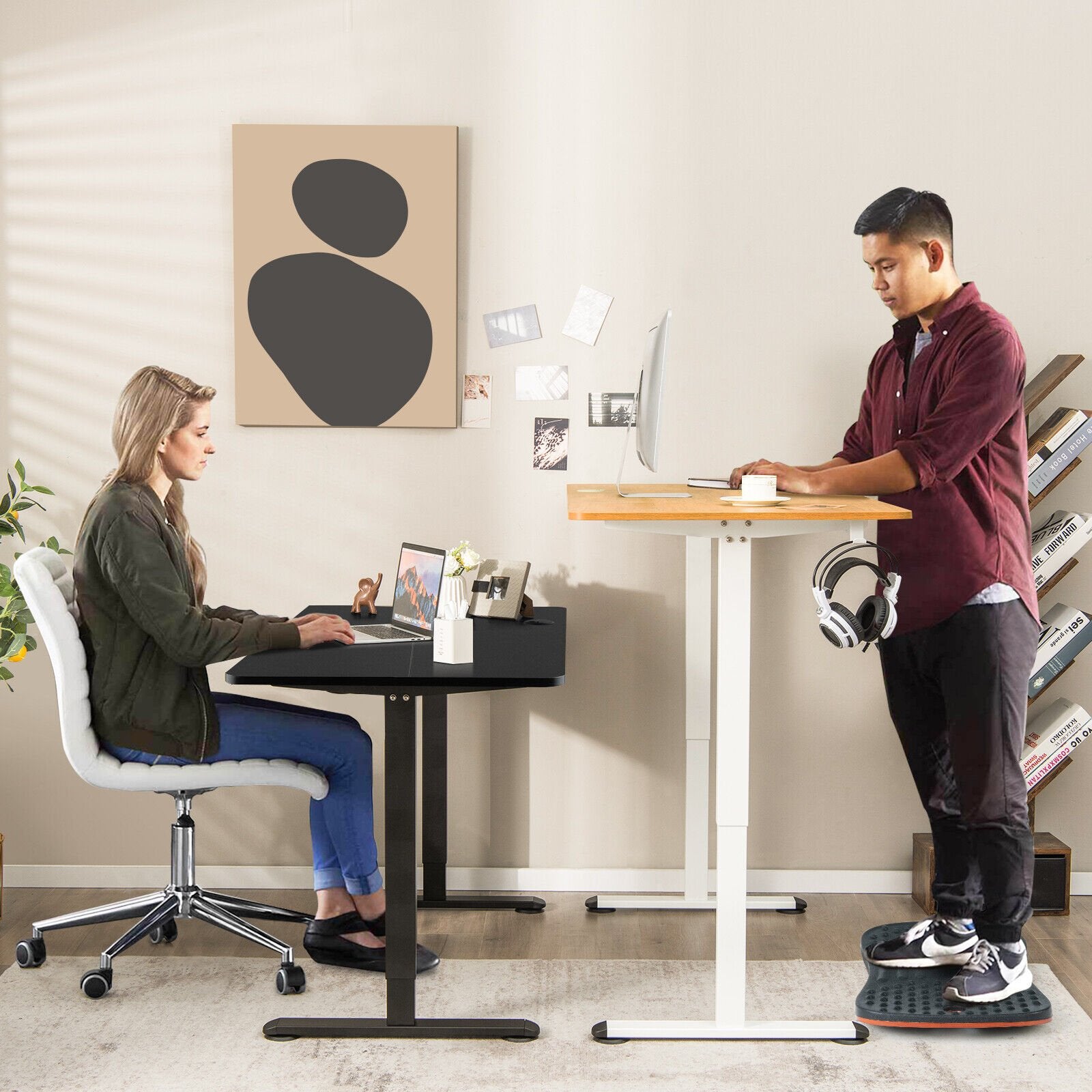 Electric Standing Desk Adjustable Stand up Computer Desk Anti-collision, Black - Gallery Canada