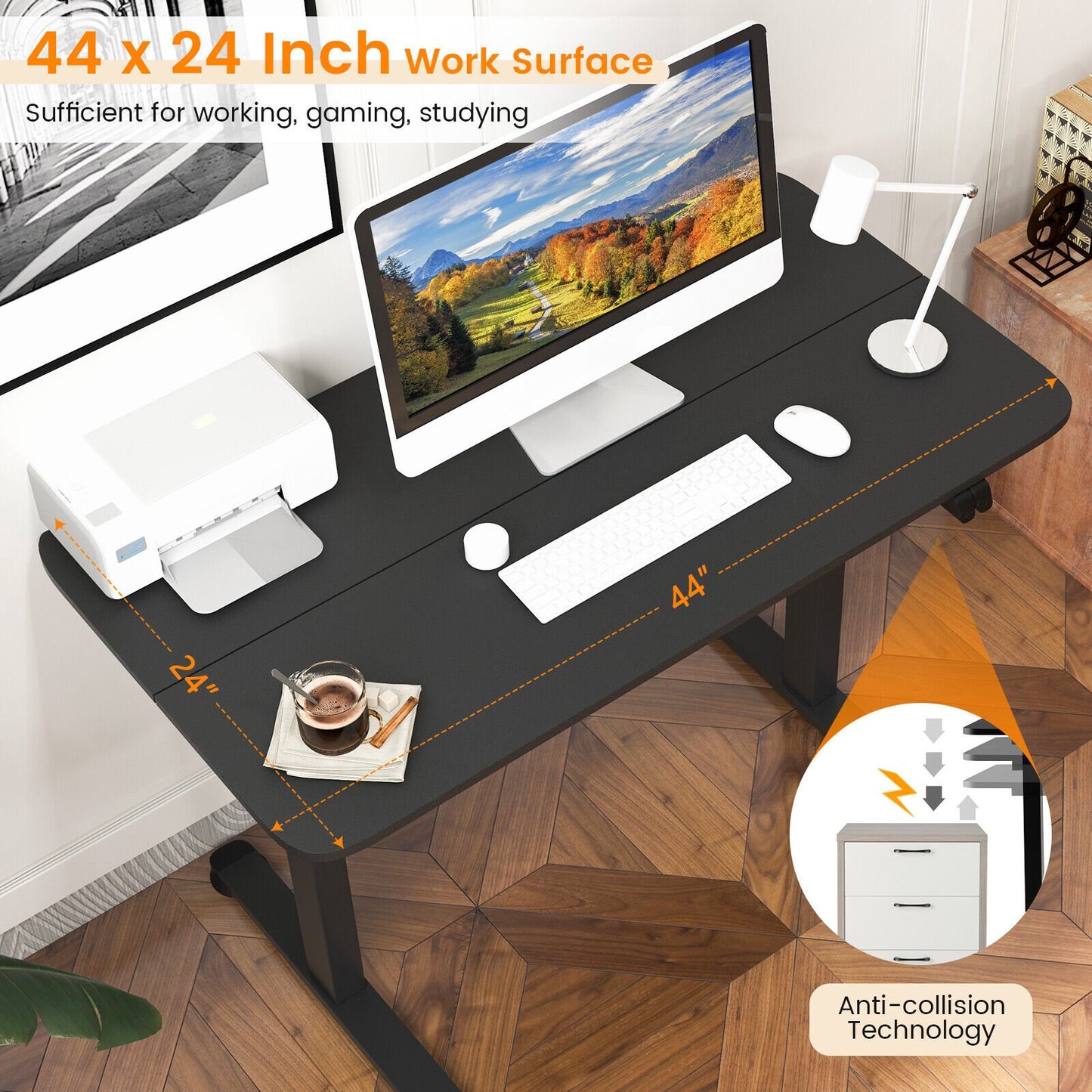 Electric Standing Desk Adjustable Stand up Computer Desk Anti-collision, Black - Gallery Canada