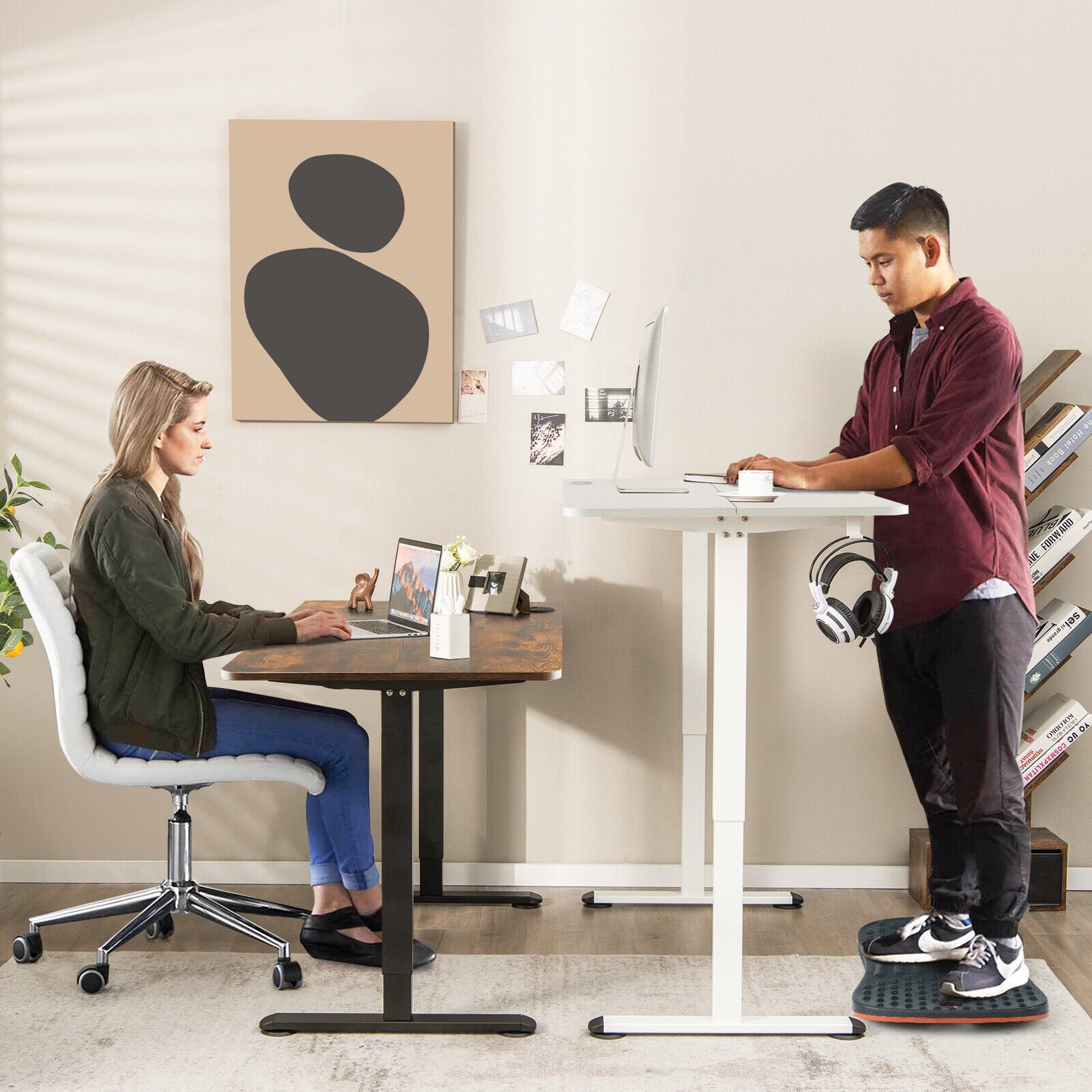 Electric Standing Desk Adjustable Stand up Computer Desk Anti-collision, White Standing Desks   at Gallery Canada