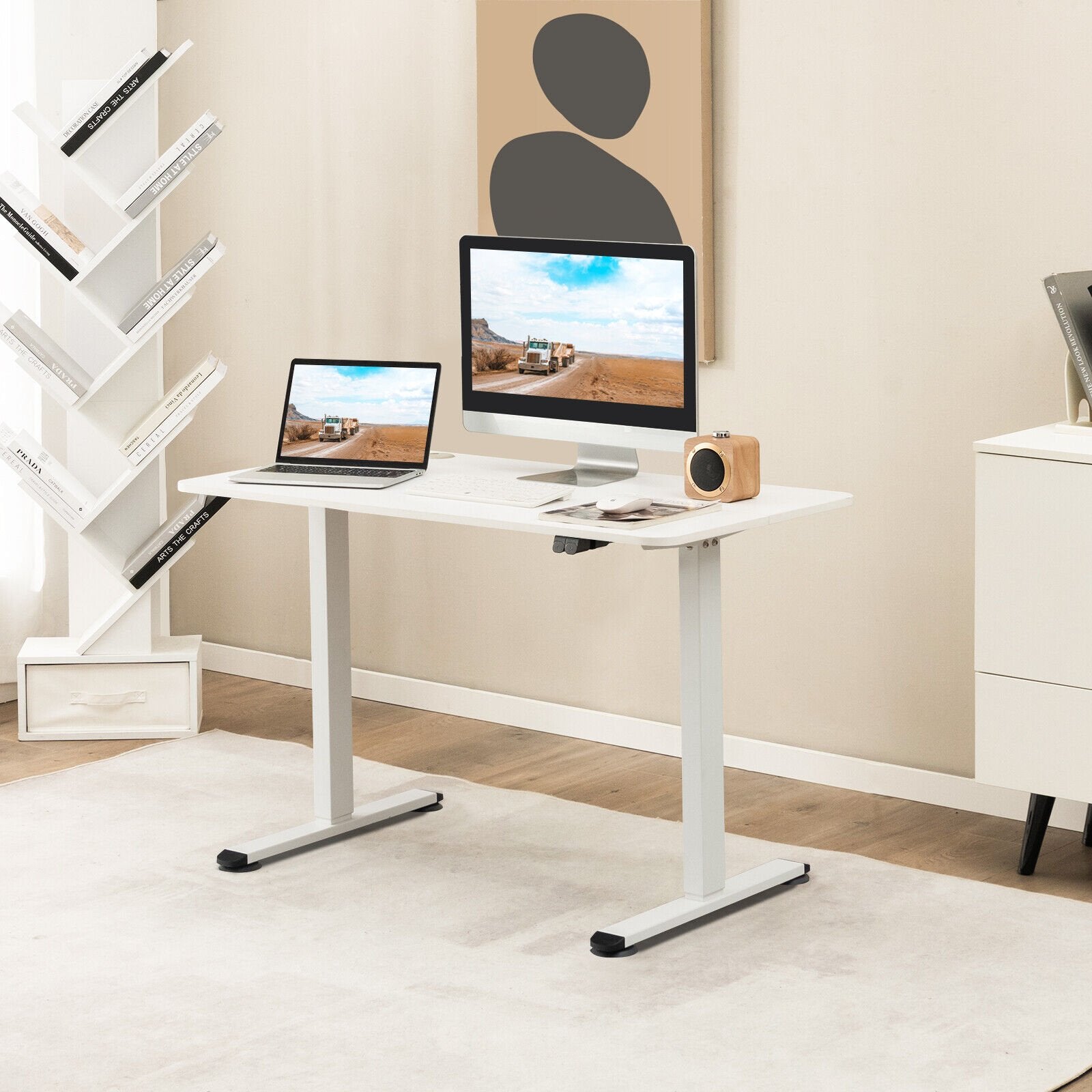 Electric Standing Desk Adjustable Stand up Computer Desk Anti-collision, White Standing Desks   at Gallery Canada