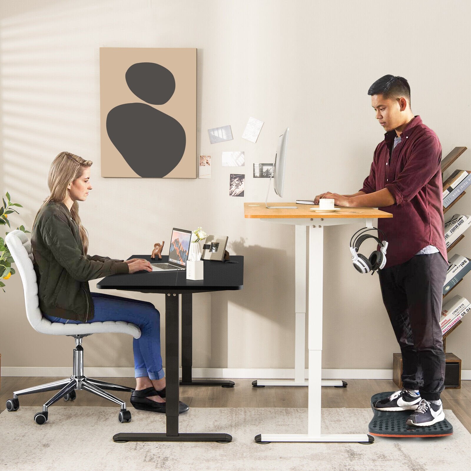 Electric Standing Desk Adjustable Stand up Computer Desk Anti-collision, Natural - Gallery Canada