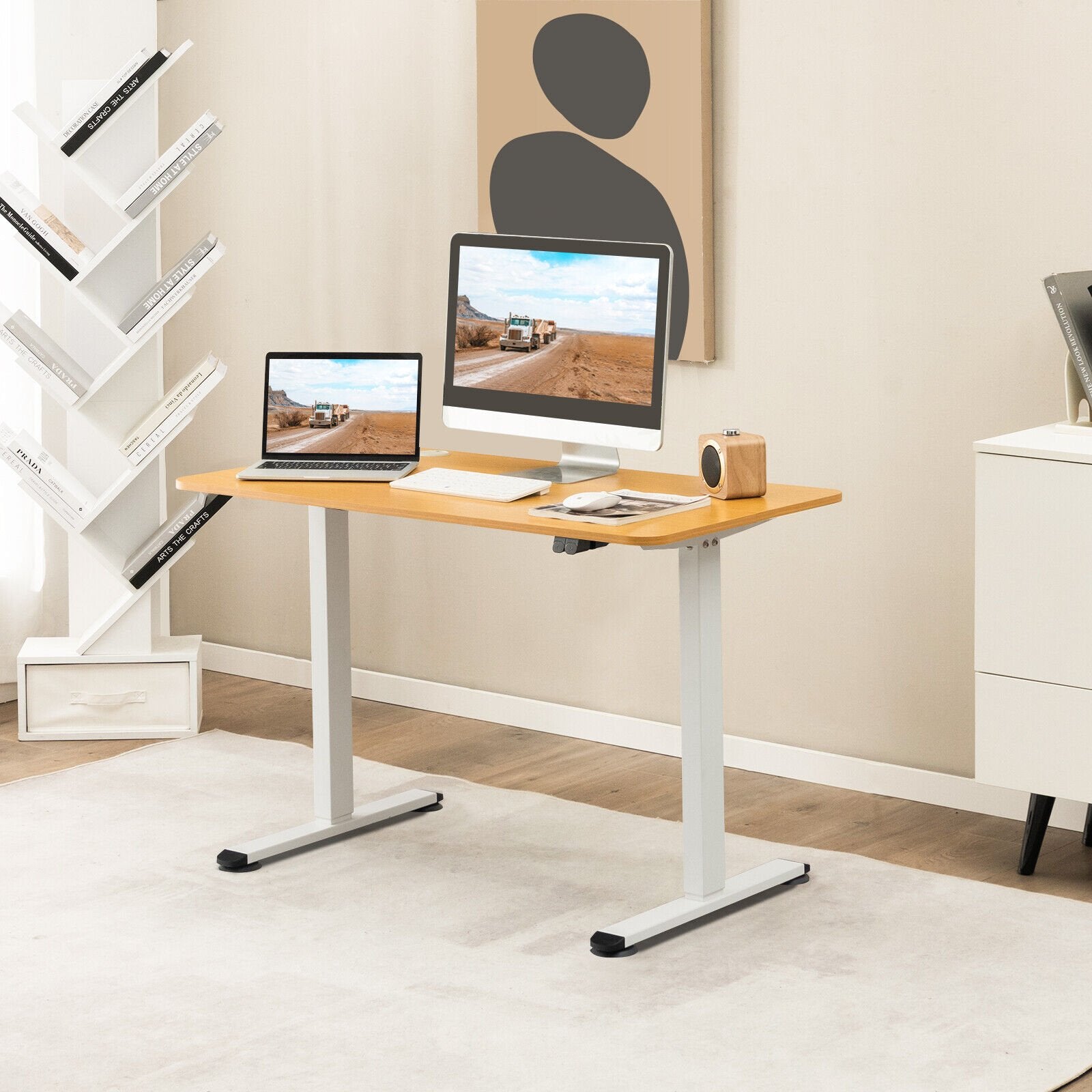 Electric Standing Desk Adjustable Stand up Computer Desk Anti-collision, Natural Standing Desks   at Gallery Canada