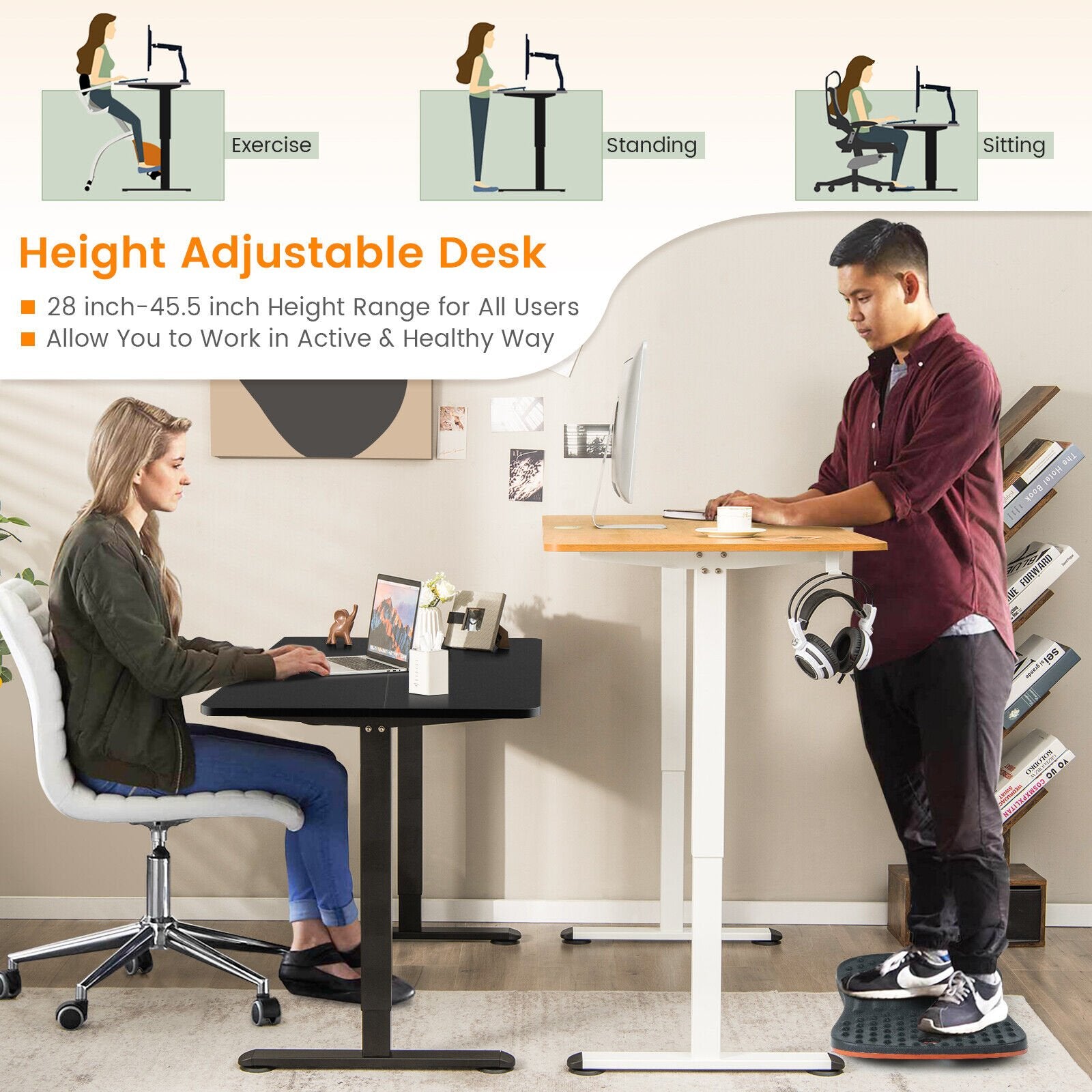 Electric Standing Desk Adjustable Stand up Computer Desk Anti-collision, Natural - Gallery Canada