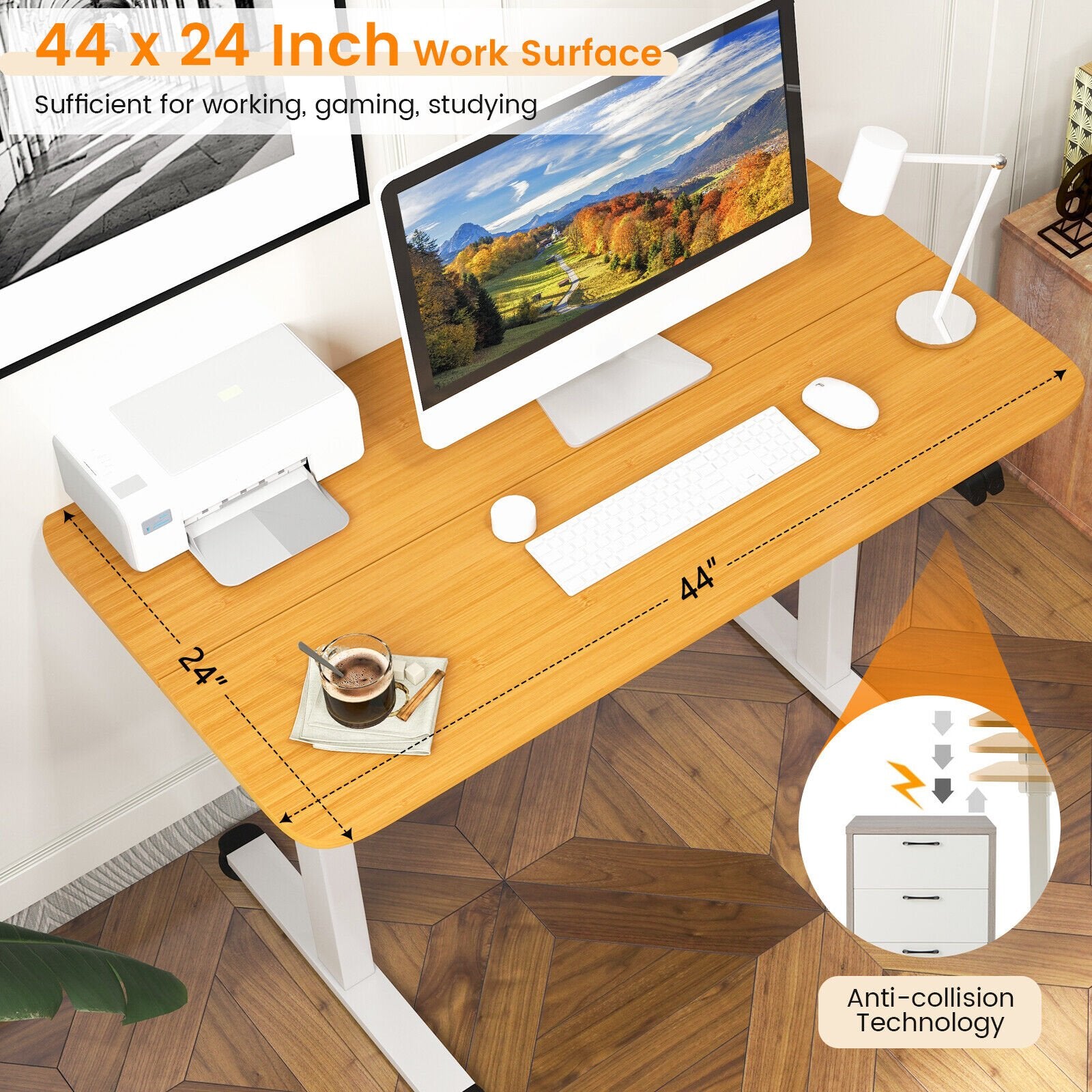 Electric Standing Desk Adjustable Stand up Computer Desk Anti-collision, Natural - Gallery Canada