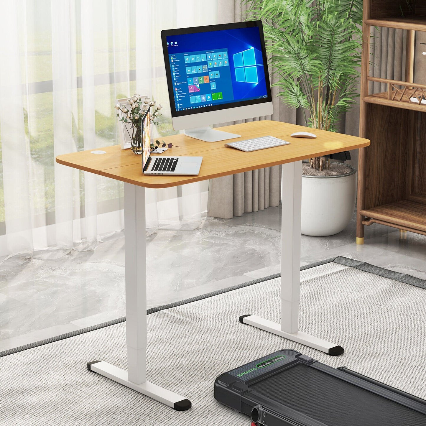 Electric Standing Desk Adjustable Stand up Computer Desk Anti-collision, Natural - Gallery Canada