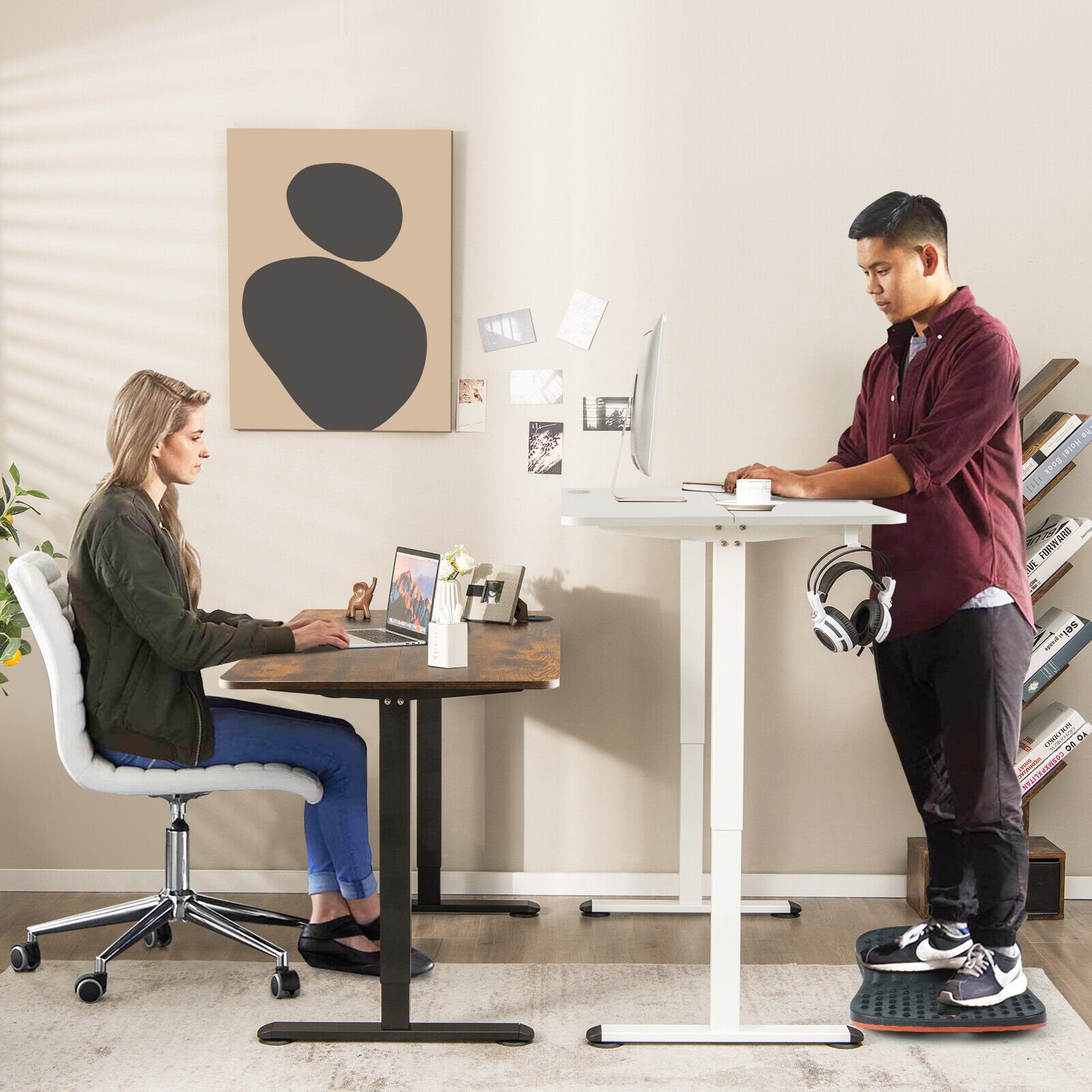 Electric Standing Desk Adjustable Stand up Computer Desk Anti-collision, Rustic Brown Standing Desks   at Gallery Canada