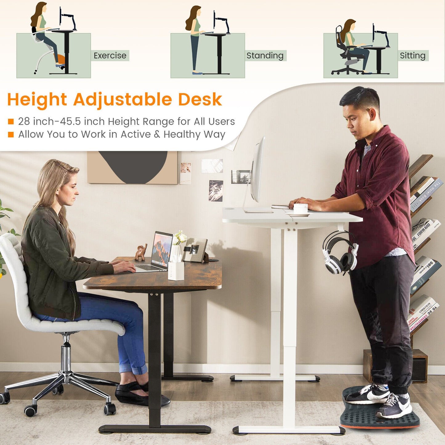 Electric Standing Desk Adjustable Stand up Computer Desk Anti-collision, Rustic Brown - Gallery Canada