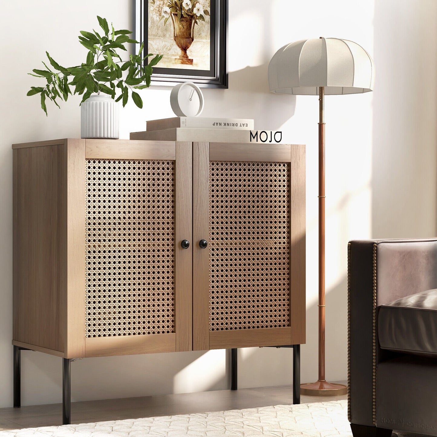 Kitchen Sideboard with 2 Rattan Doors and Adjustable Shelf, Oak Sideboards Cabinets & Buffets   at Gallery Canada