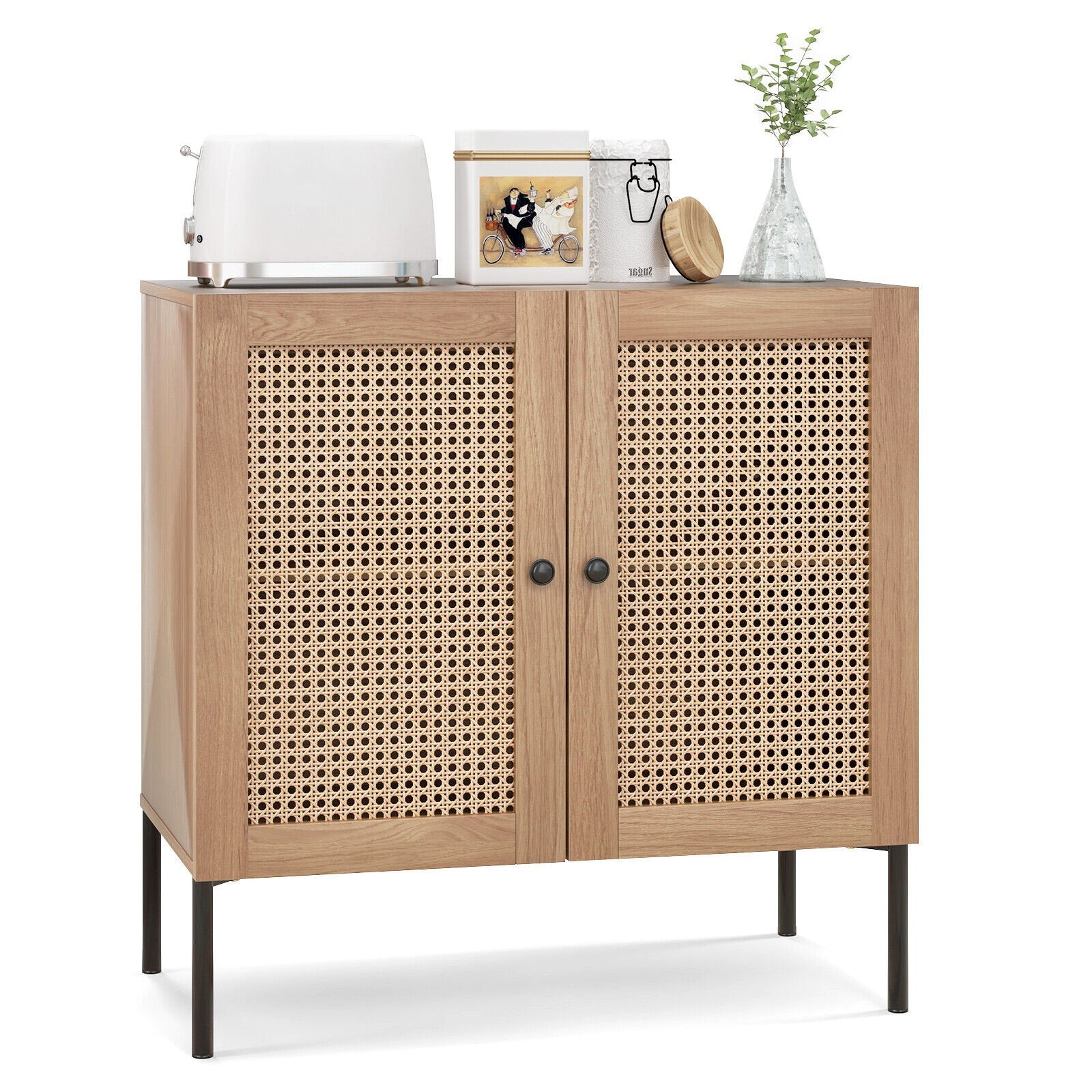 Kitchen Sideboard with 2 Rattan Doors and Adjustable Shelf, Oak Sideboards Cabinets & Buffets   at Gallery Canada