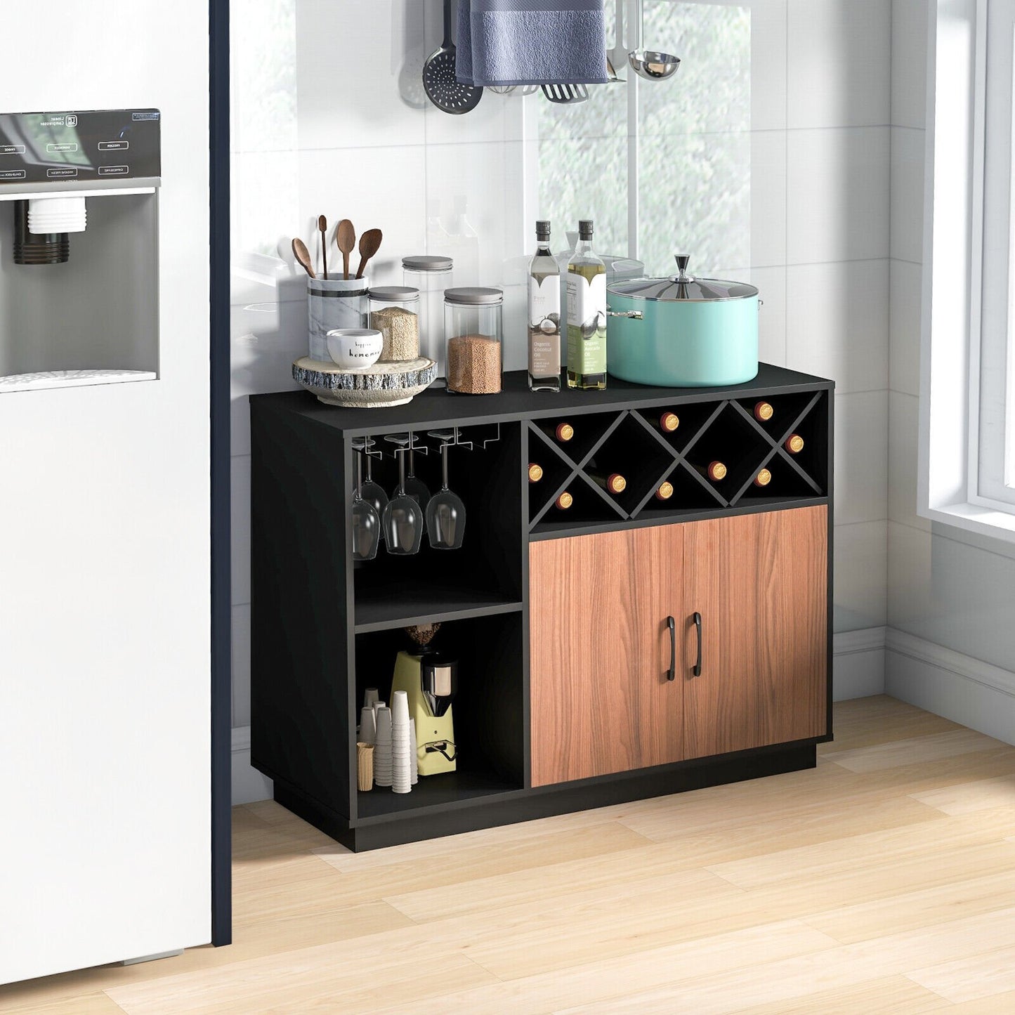 Industrial Sideboard Cabinet with Removable Wine Rack and Glass Holder, Black Sideboards Cabinets & Buffets   at Gallery Canada