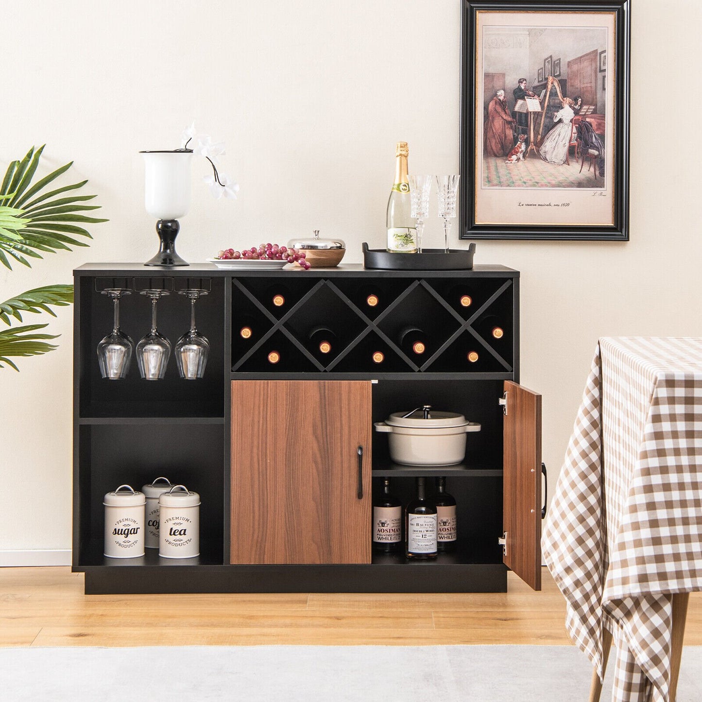 Industrial Sideboard Cabinet with Removable Wine Rack and Glass Holder, Black Sideboards Cabinets & Buffets   at Gallery Canada