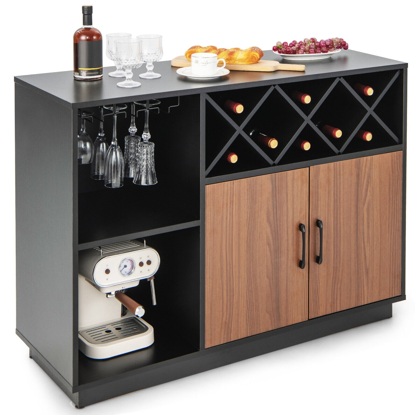 Industrial Sideboard Cabinet with Removable Wine Rack and Glass Holder, Black Sideboards Cabinets & Buffets   at Gallery Canada