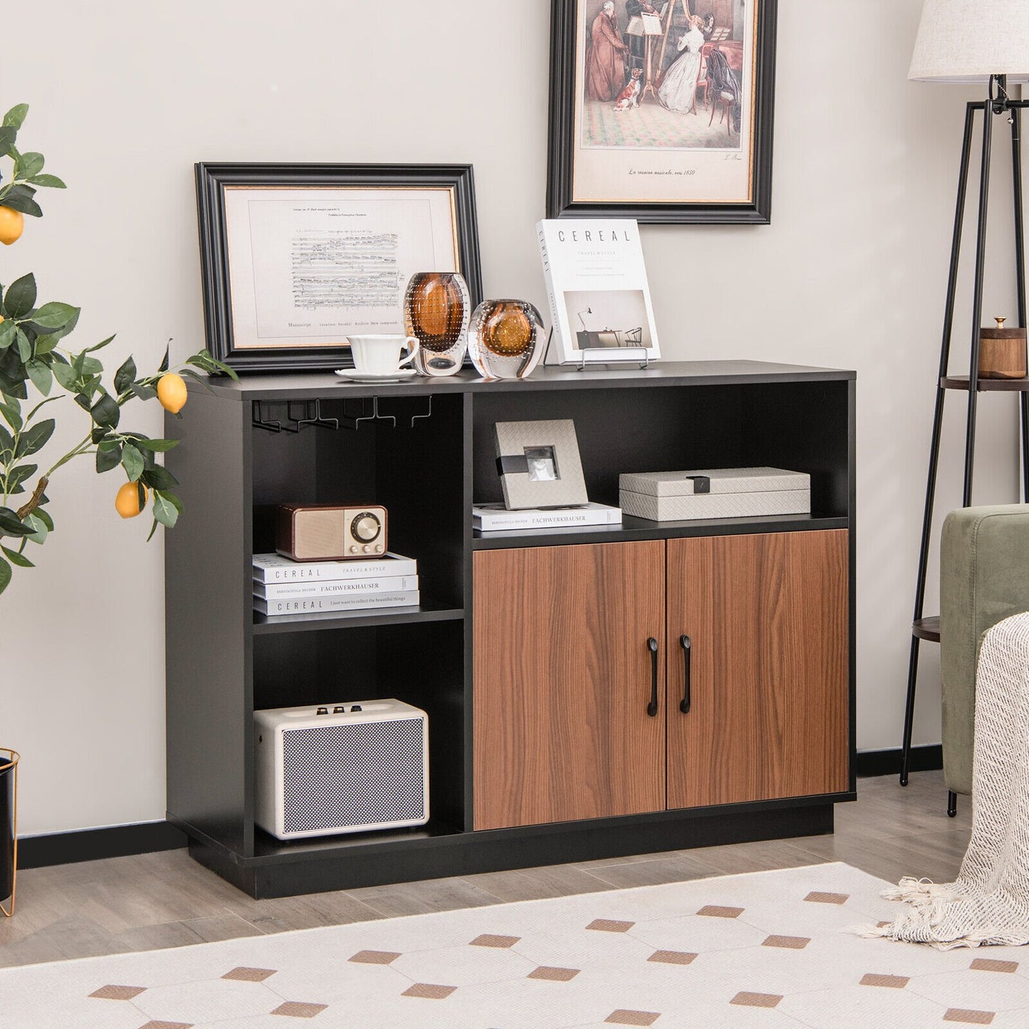 Industrial Sideboard Cabinet with Removable Wine Rack and Glass Holder, Black Sideboards Cabinets & Buffets   at Gallery Canada