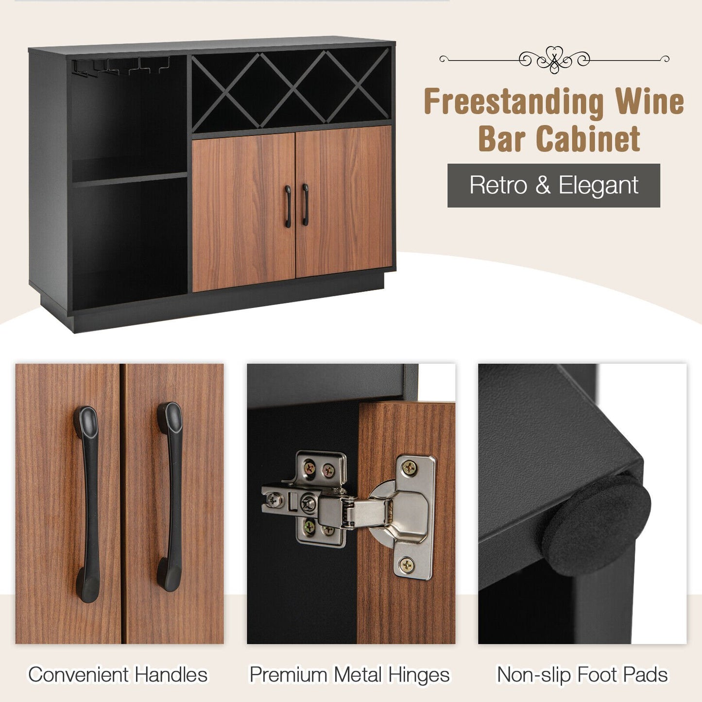 Industrial Sideboard Cabinet with Removable Wine Rack and Glass Holder, Black Sideboards Cabinets & Buffets   at Gallery Canada