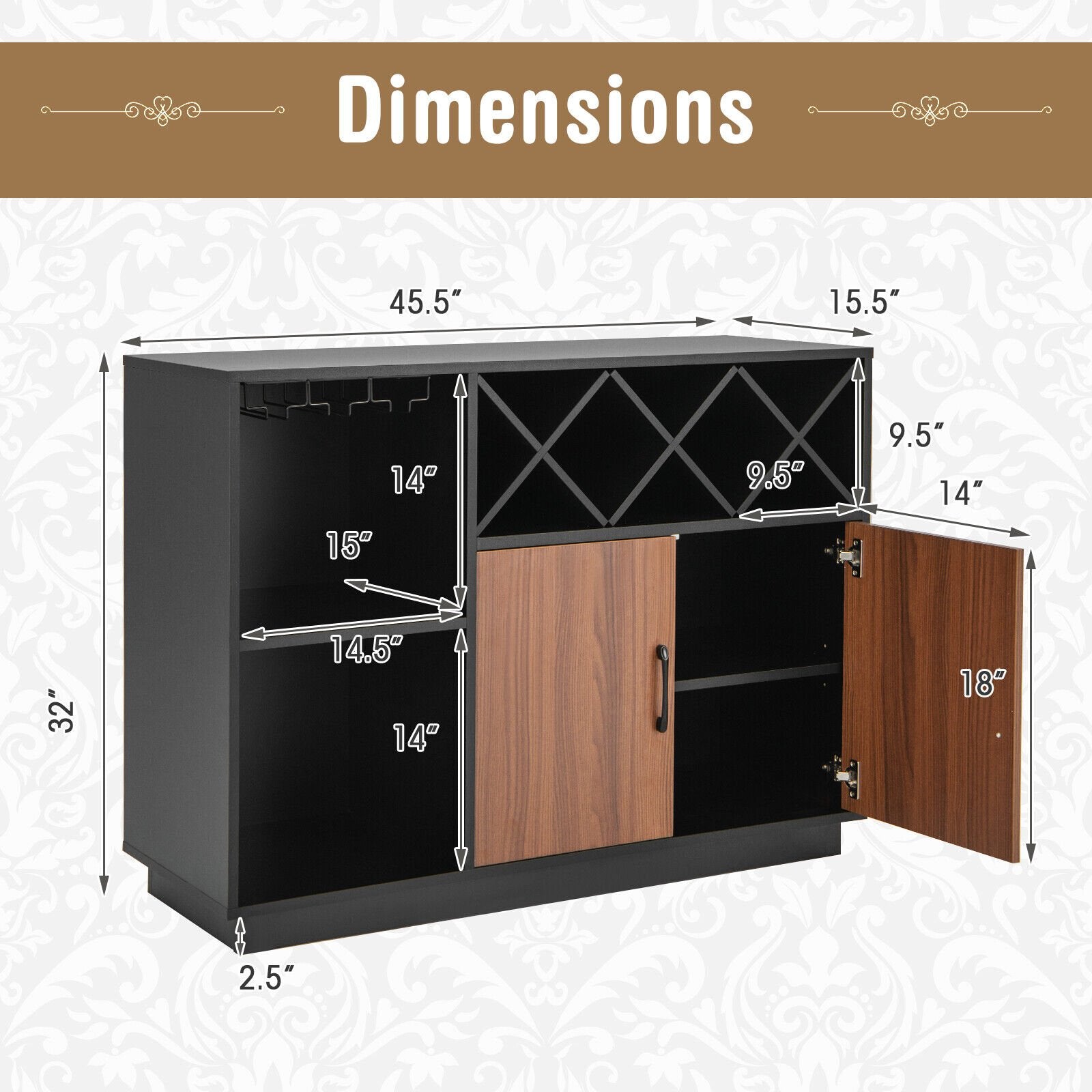 Industrial Sideboard Cabinet with Removable Wine Rack and Glass Holder, Black Sideboards Cabinets & Buffets   at Gallery Canada