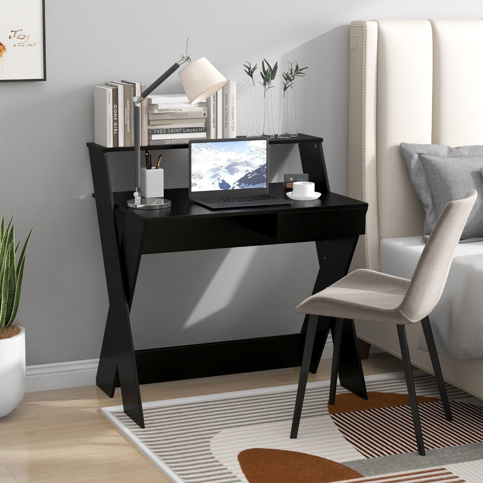 Small Computer Desk with Storage Drawer, Black Writing Desks   at Gallery Canada