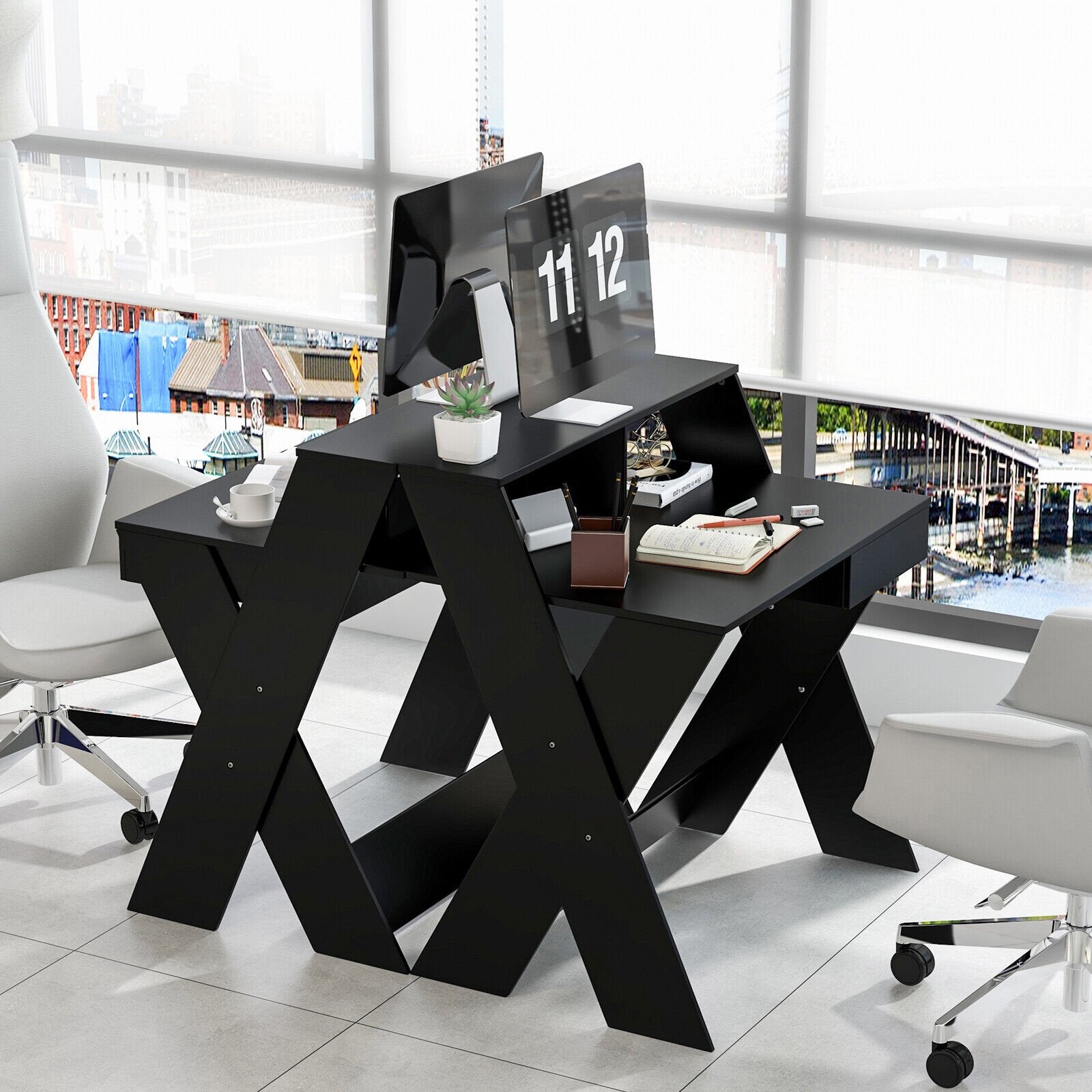 Small Computer Desk with Storage Drawer, Black Writing Desks   at Gallery Canada