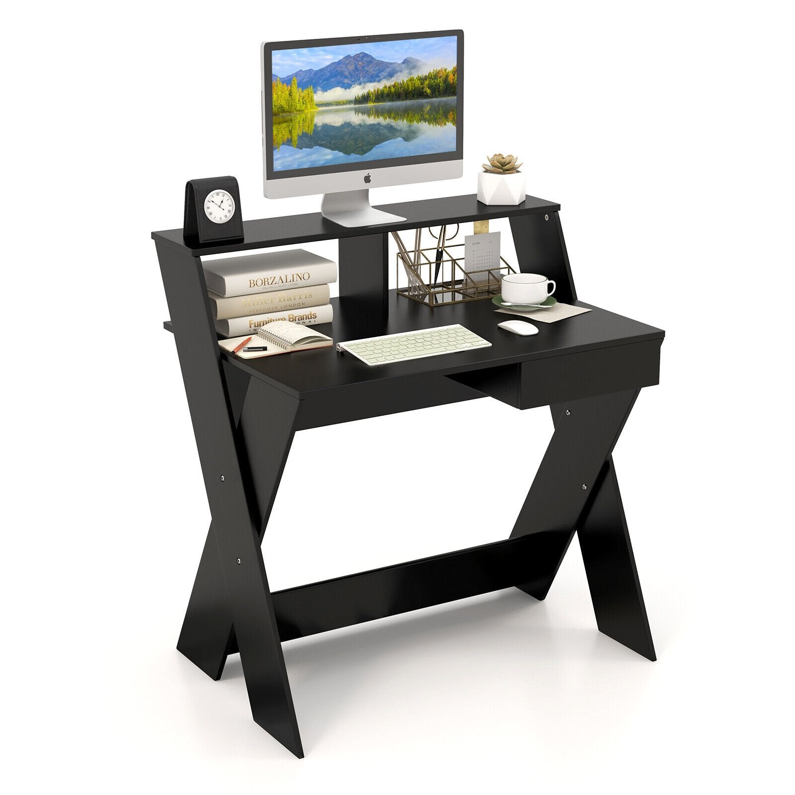 Small Computer Desk with Storage Drawer, Black Writing Desks   at Gallery Canada