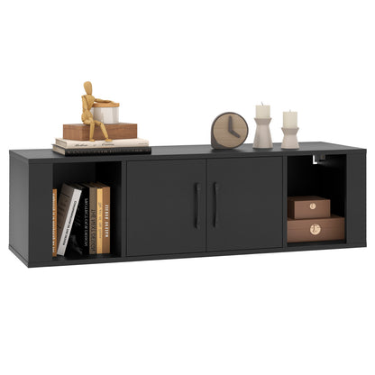 Wall Mounted Floating 2 Door Desk Hutch Storage Shelves, Black Living Room at Gallery Canada