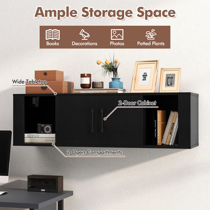 Wall Mounted Floating 2 Door Desk Hutch Storage Shelves, Black Living Room at Gallery Canada