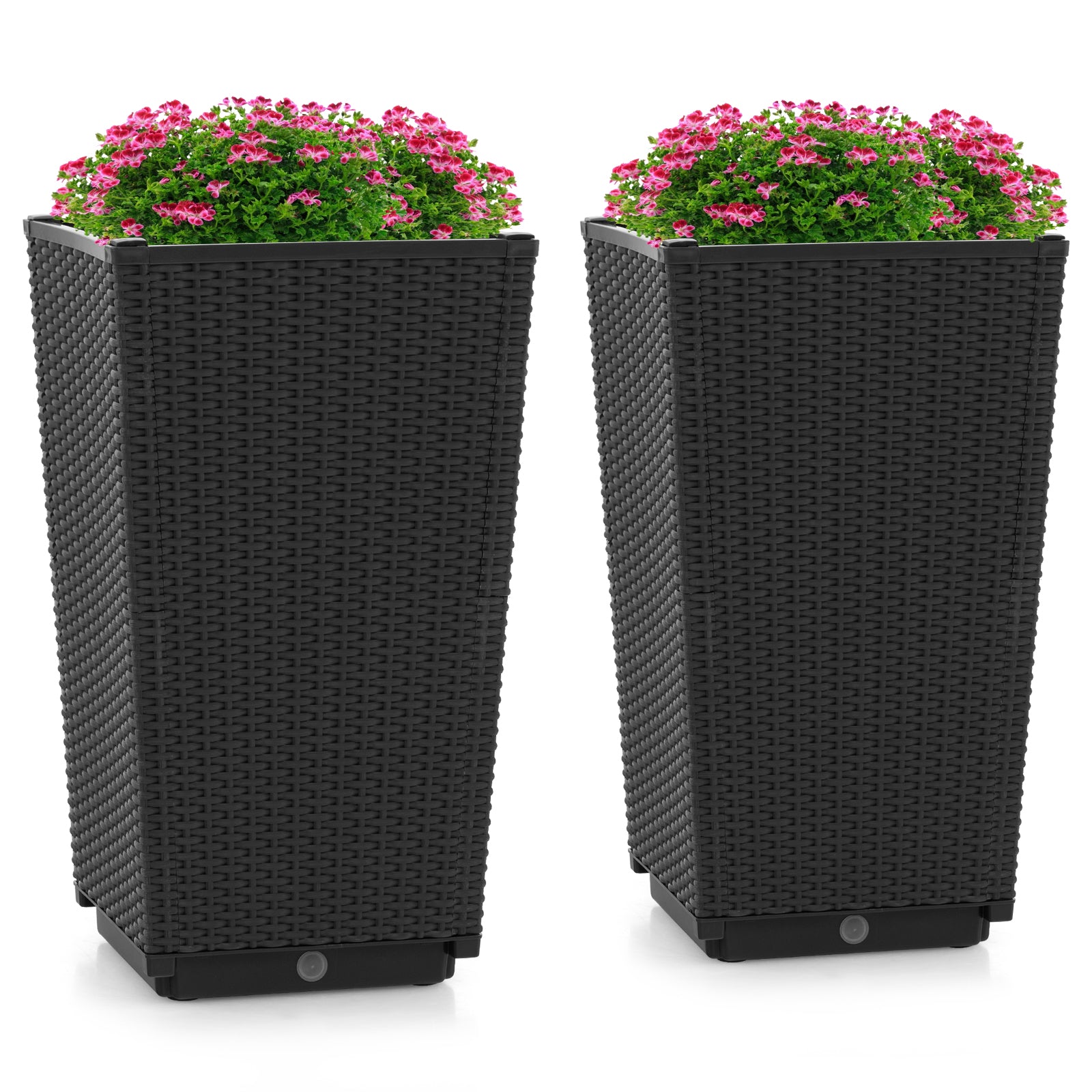 Outdoor Wicker Flower Pot Set of 2 with Drainage Hole for Porch Balcony, Black Raised Garden Beds Black at Gallery Canada
