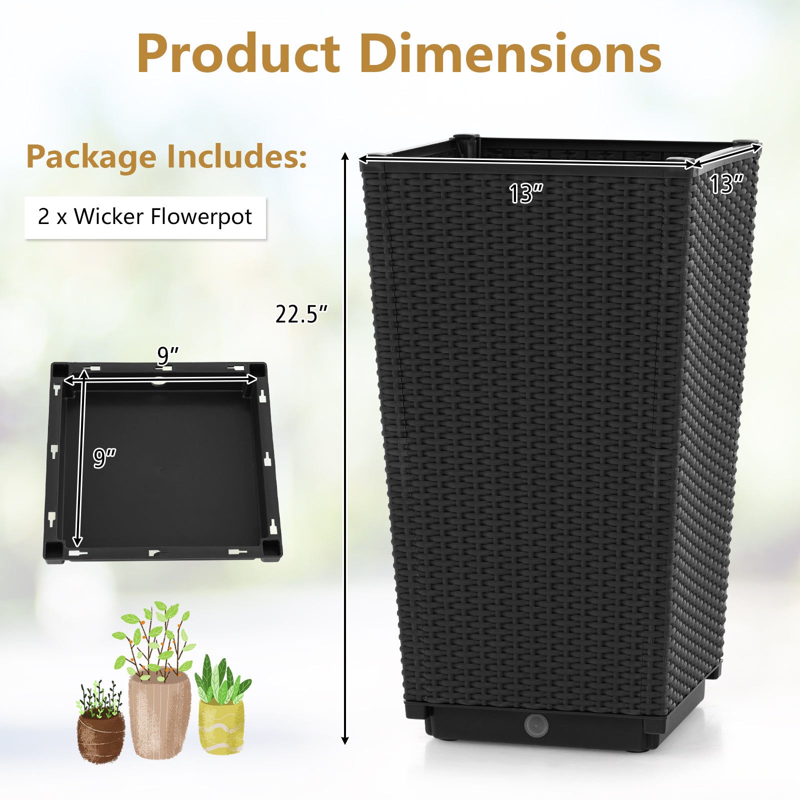 Outdoor Wicker Flower Pot Set of 2 with Drainage Hole for Porch Balcony, Black Raised Garden Beds at Gallery Canada