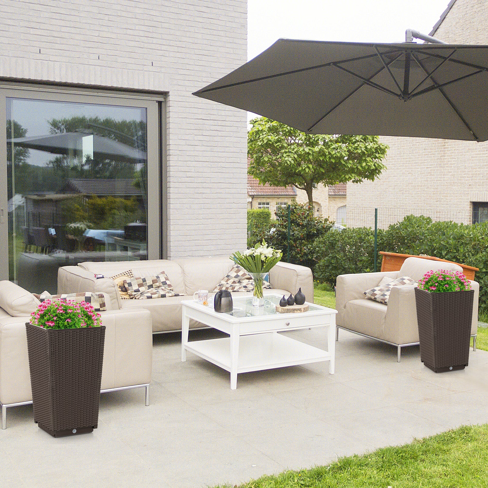 Outdoor Wicker Flower Pot Set of 2 with Drainage Hole for Porch Balcony, Brown Raised Garden Beds at Gallery Canada