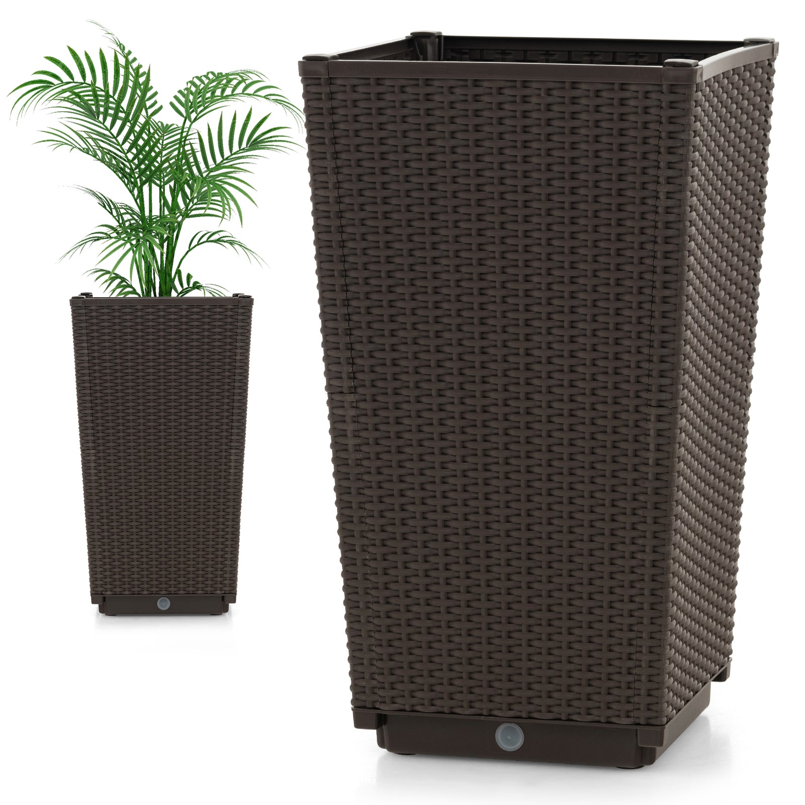 Outdoor Wicker Flower Pot Set of 2 with Drainage Hole for Porch Balcony, Brown Raised Garden Beds at Gallery Canada