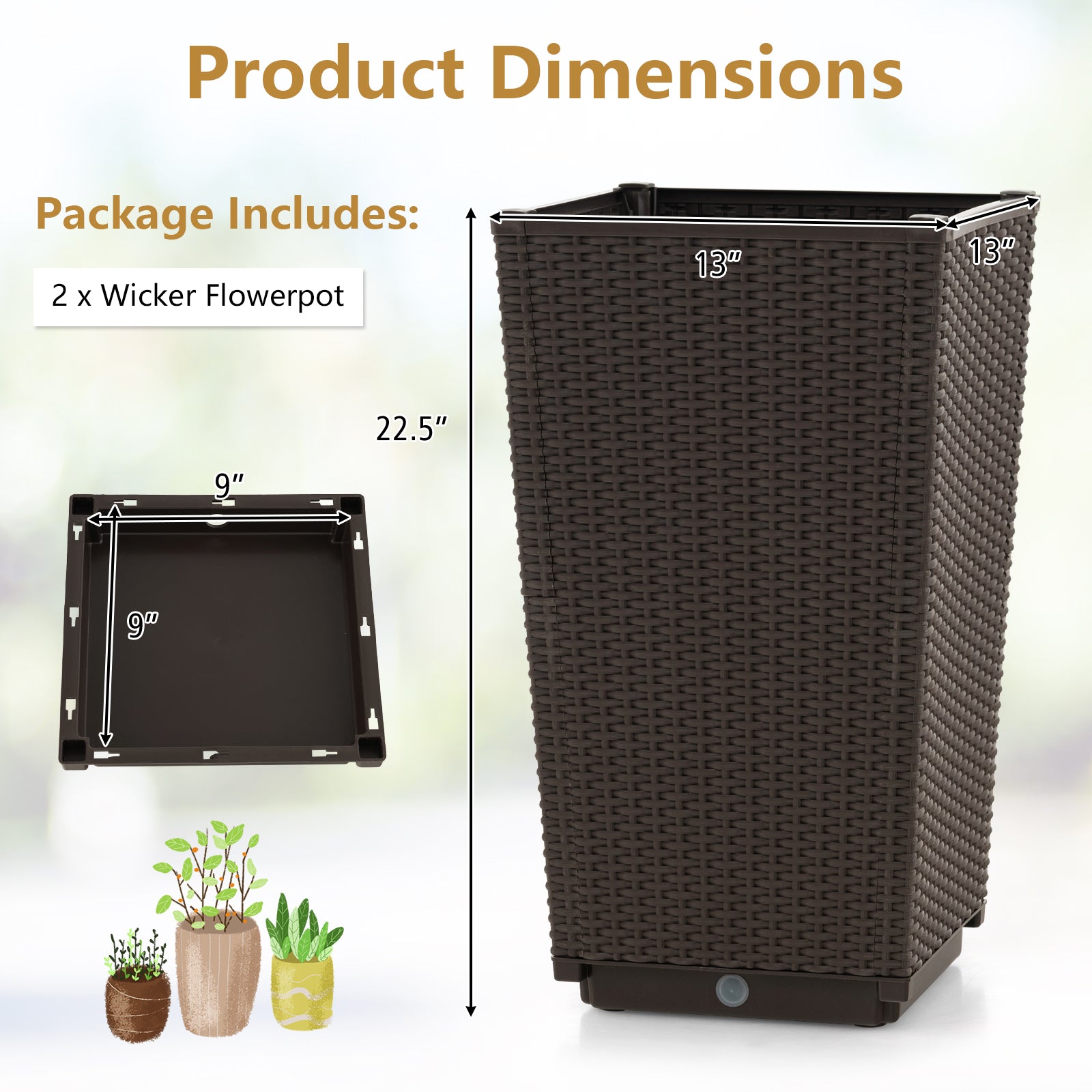 Outdoor Wicker Flower Pot Set of 2 with Drainage Hole for Porch Balcony, Brown Raised Garden Beds at Gallery Canada