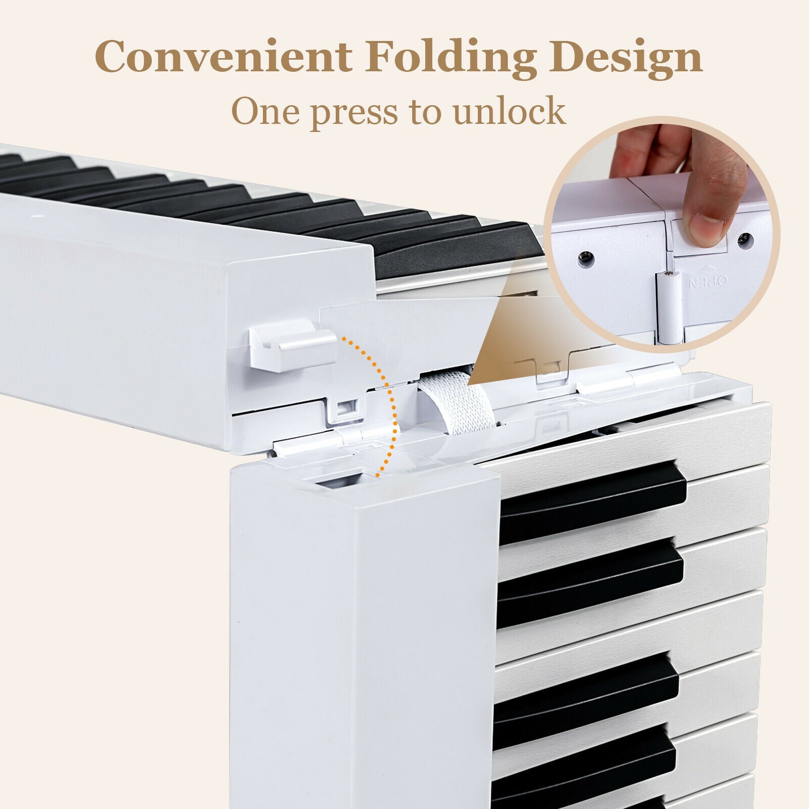 88-Key Foldable Digital Piano with MIDI and Wireless BT, White Pianos & Keyboards at Gallery Canada