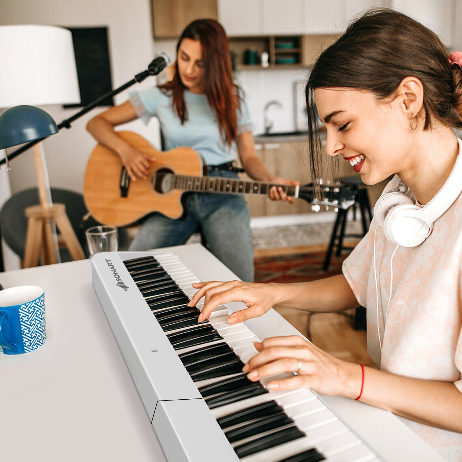 88-Key Foldable Digital Piano with MIDI and Wireless BT, White Pianos & Keyboards at Gallery Canada