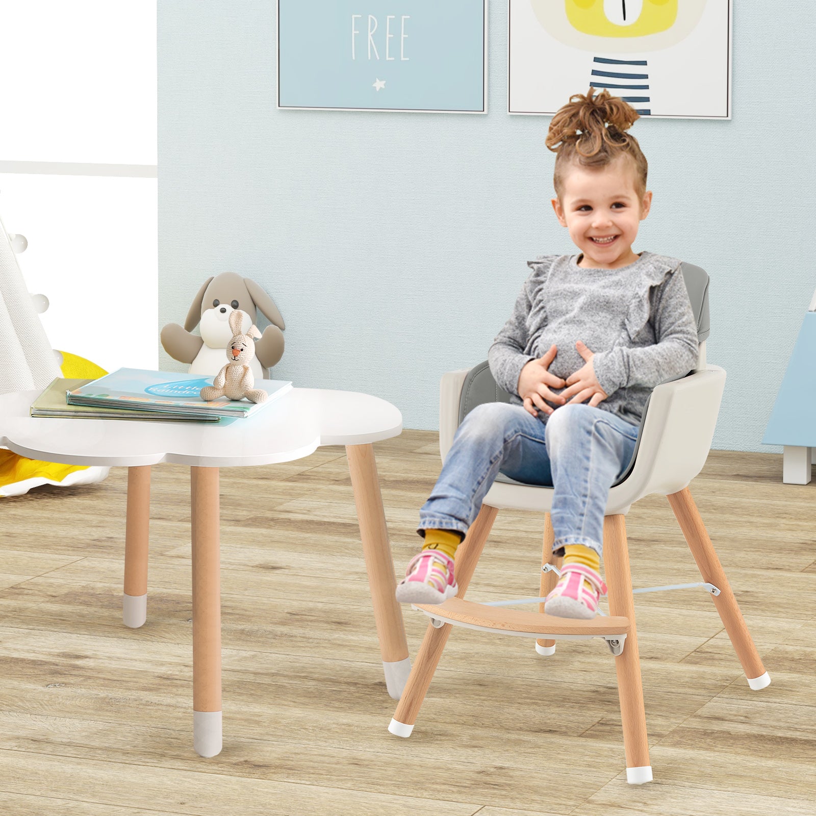 3-in-1 Convertible Wooden High Chair with Cushion, Gray High Chairs   at Gallery Canada