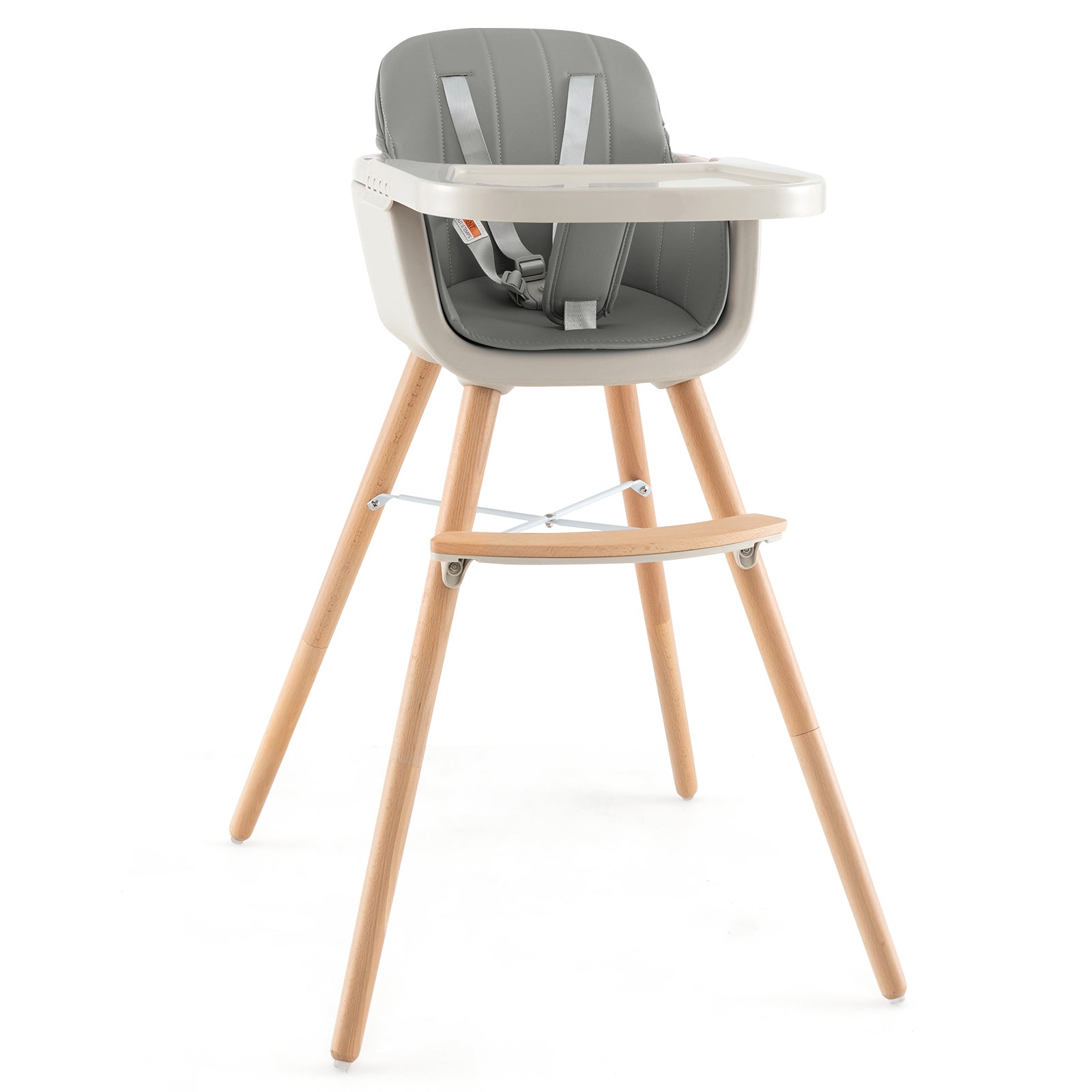 3-in-1 Convertible Wooden High Chair with Cushion, Gray High Chairs Gray  at Gallery Canada