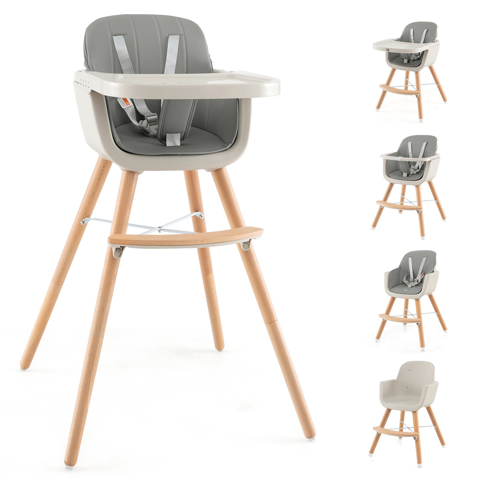 3-in-1 Convertible Wooden High Chair with Cushion, Gray High Chairs   at Gallery Canada