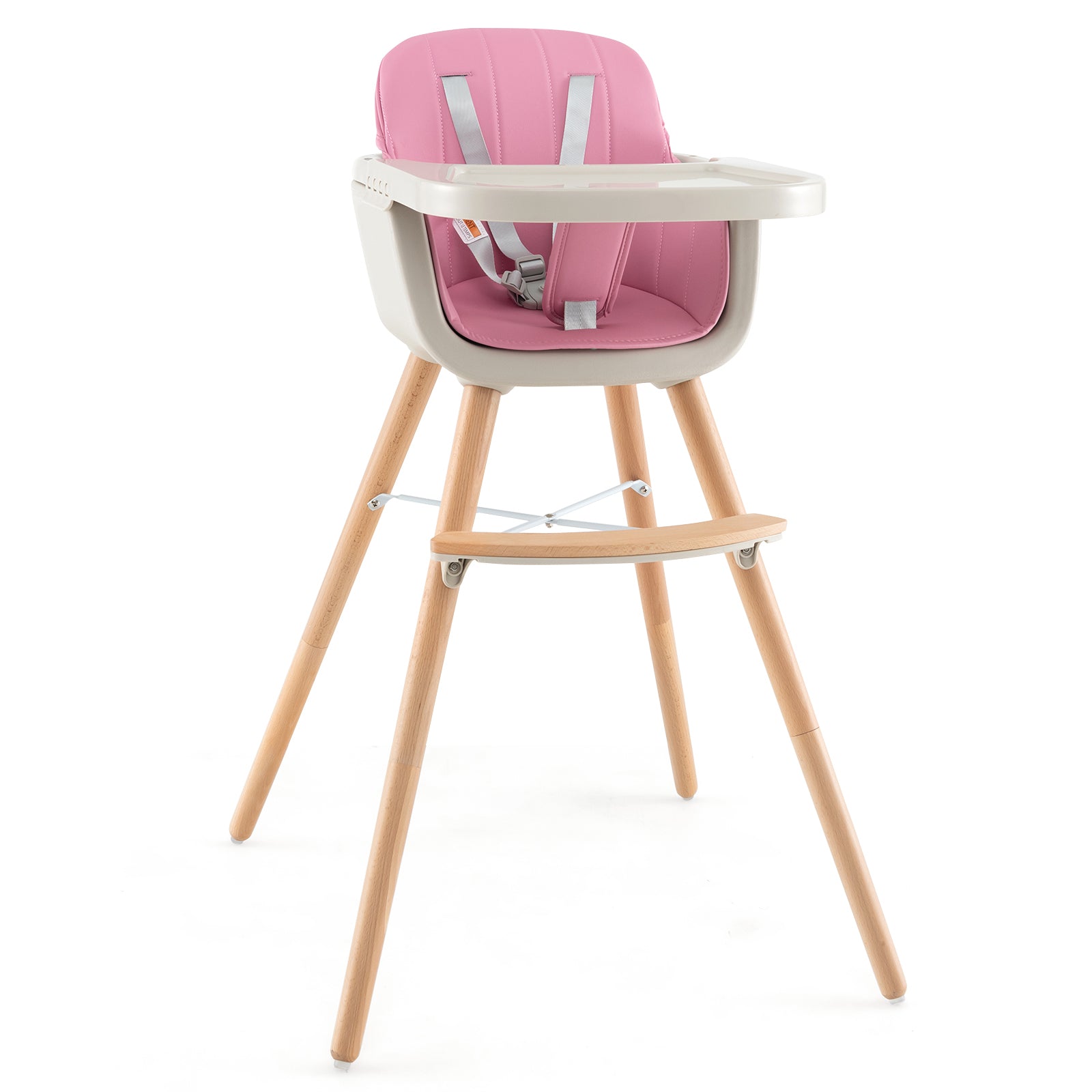 3-in-1 Convertible Wooden High Chair with Cushion, Pink High Chairs Pink  at Gallery Canada