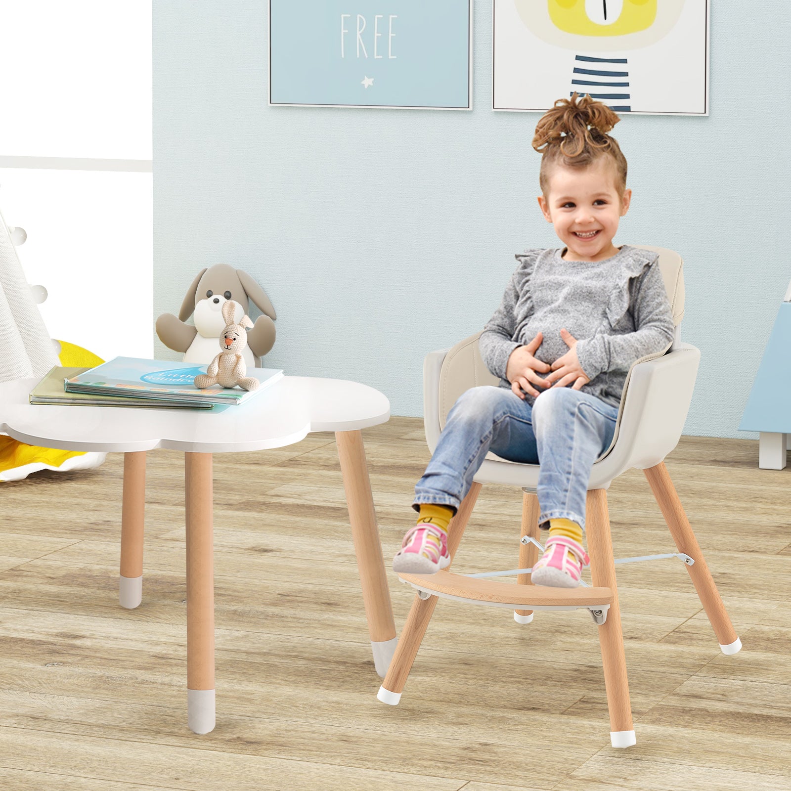 3-in-1 Convertible Wooden High Chair with Cushion, Beige High Chairs   at Gallery Canada