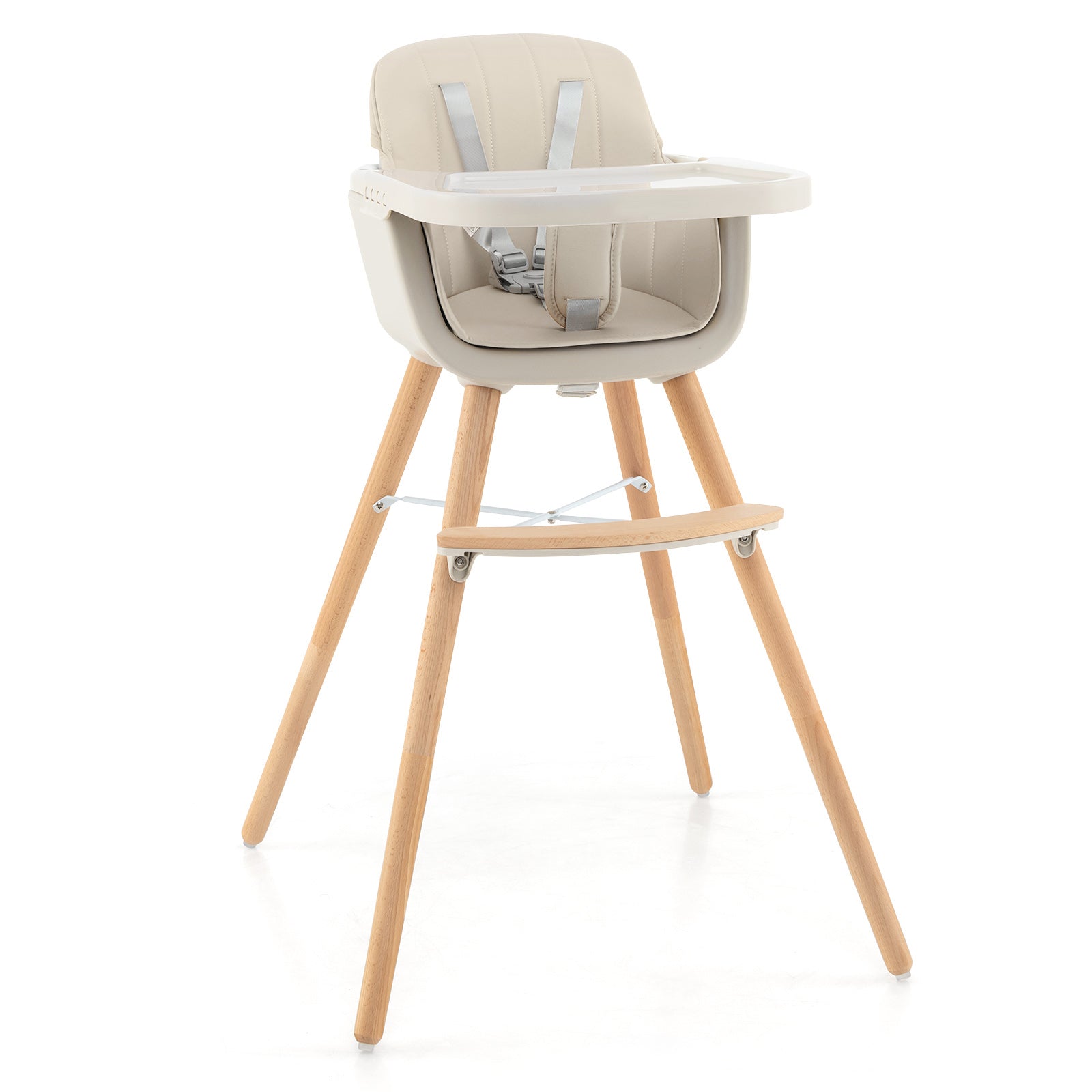 3-in-1 Convertible Wooden High Chair with Cushion, Beige High Chairs Beige  at Gallery Canada